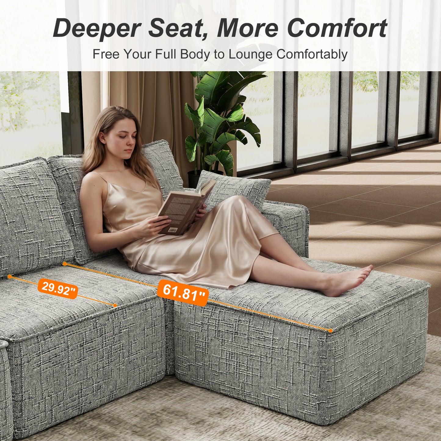 BedLuxury Oversized Sectional Sofa,Sleeper Bed,U Shaped,L Shaped Boneless Cloud Sofa with Movable Ottomans for Living Room,No Assembly Required