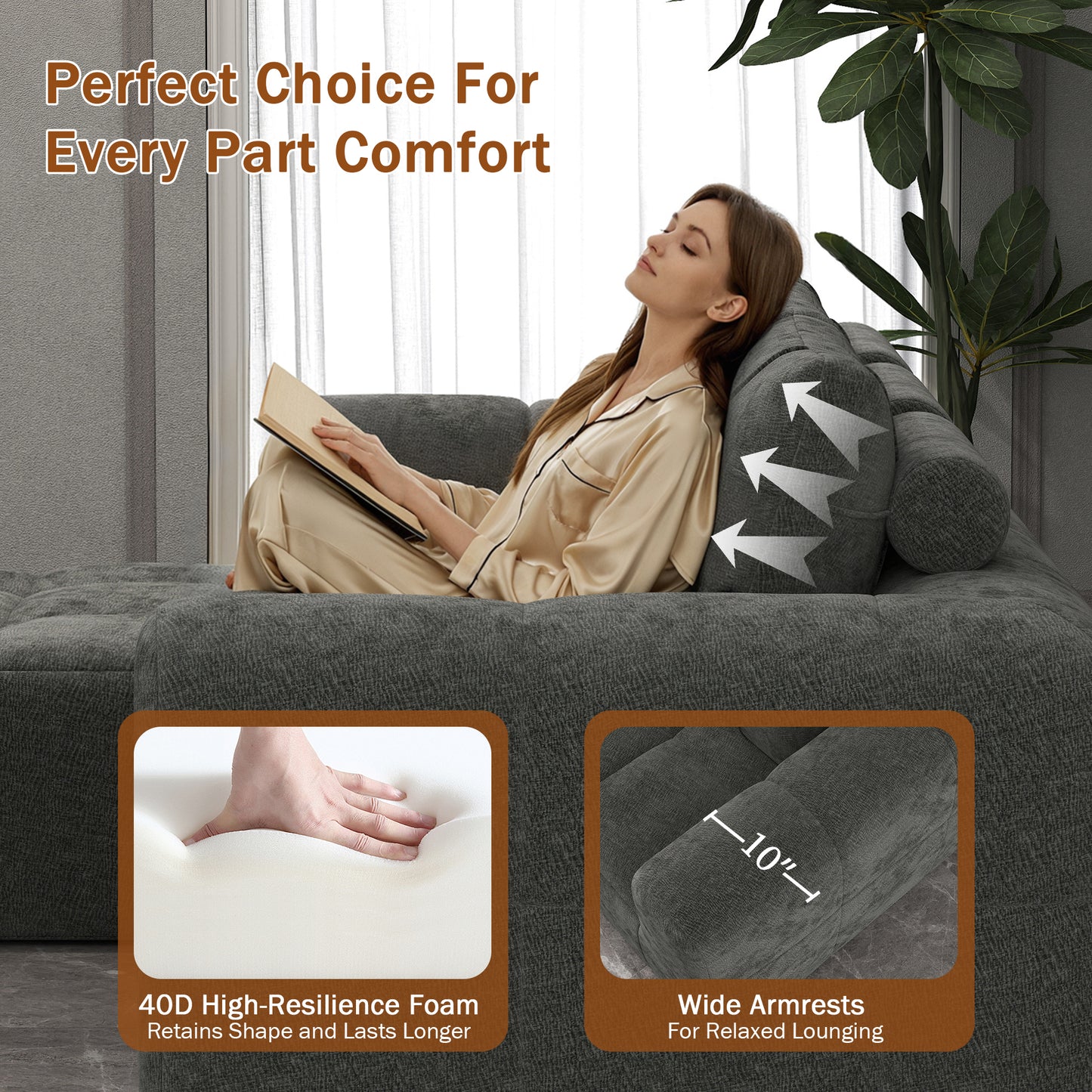 BedLuxury 109'' Modular Sectional Sofa,Sleeper Bed,L shaped Boneless Cloud Couch with Deep Seats for Living Room,No Assembly Required