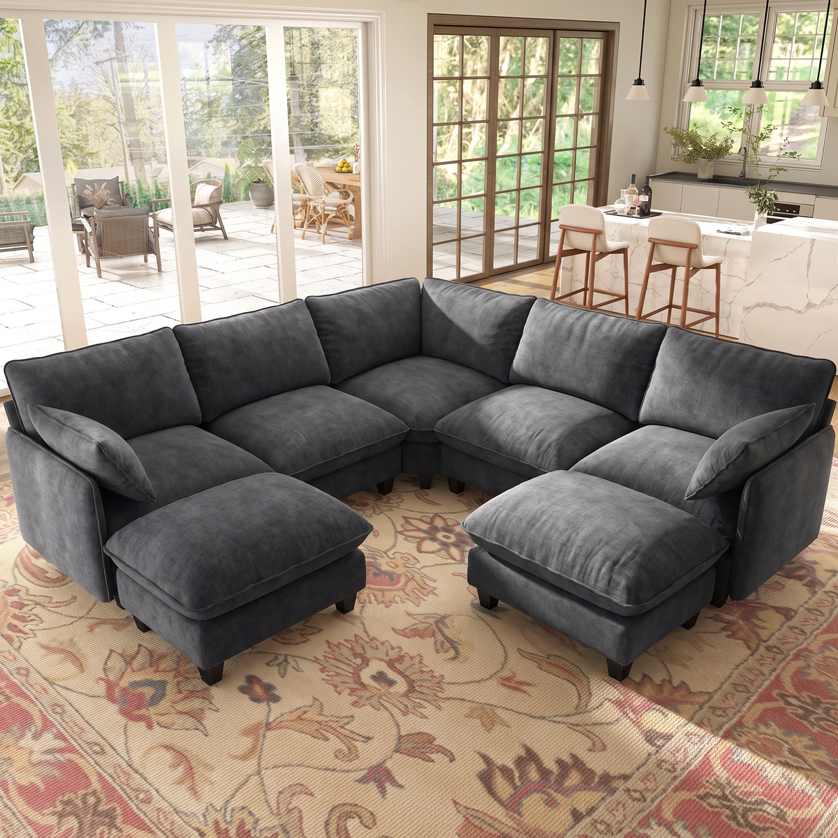 BedLuxury Modular Sectional Sofa with Movable Ottoman,Deep Seat Cloud Couch with High Back for the Living Room