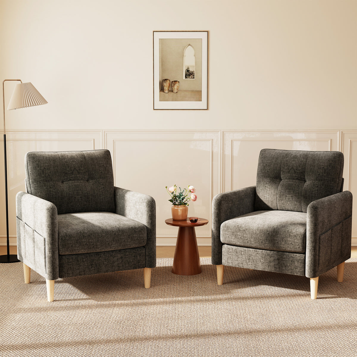 BedLuxury 31’’ High Back Accent Chair with Thick Cushion,Chenille sofa with Supportive Armrests for Living Room and Small Spaces