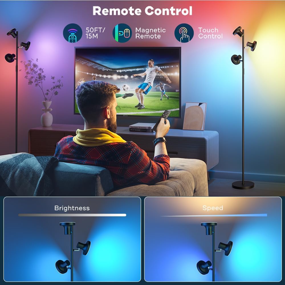 BedLuxury 67” 36W Tree Floor Lamp with Remote & Touch Control, 3 Lights Modern Dimmable Standing Lamp for Living Room, Bedroom, 4 Color Temperatures
