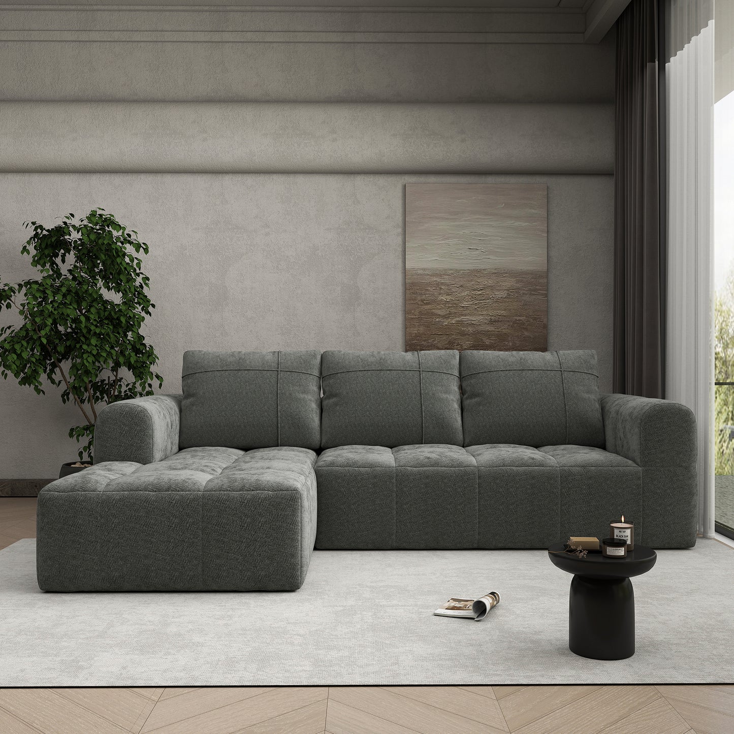 BedLuxury 109'' Modular Sectional Sofa,Sleeper Bed,L shaped Boneless Cloud Couch with Deep Seats for Living Room,No Assembly Required