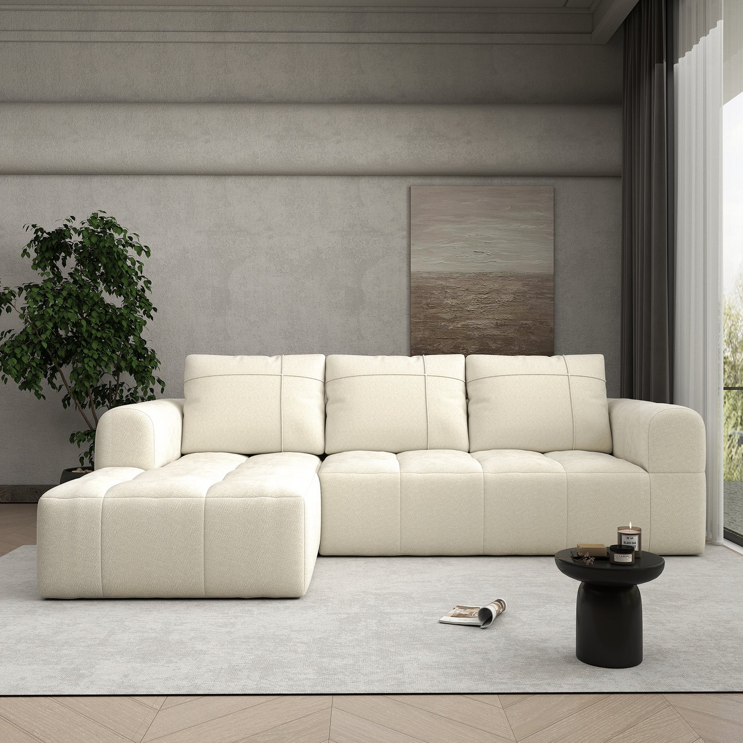 BedLuxury 109'' Modular Sectional Sofa,Sleeper Bed,L shaped Boneless Cloud Couch with Deep Seats for Living Room,No Assembly Required