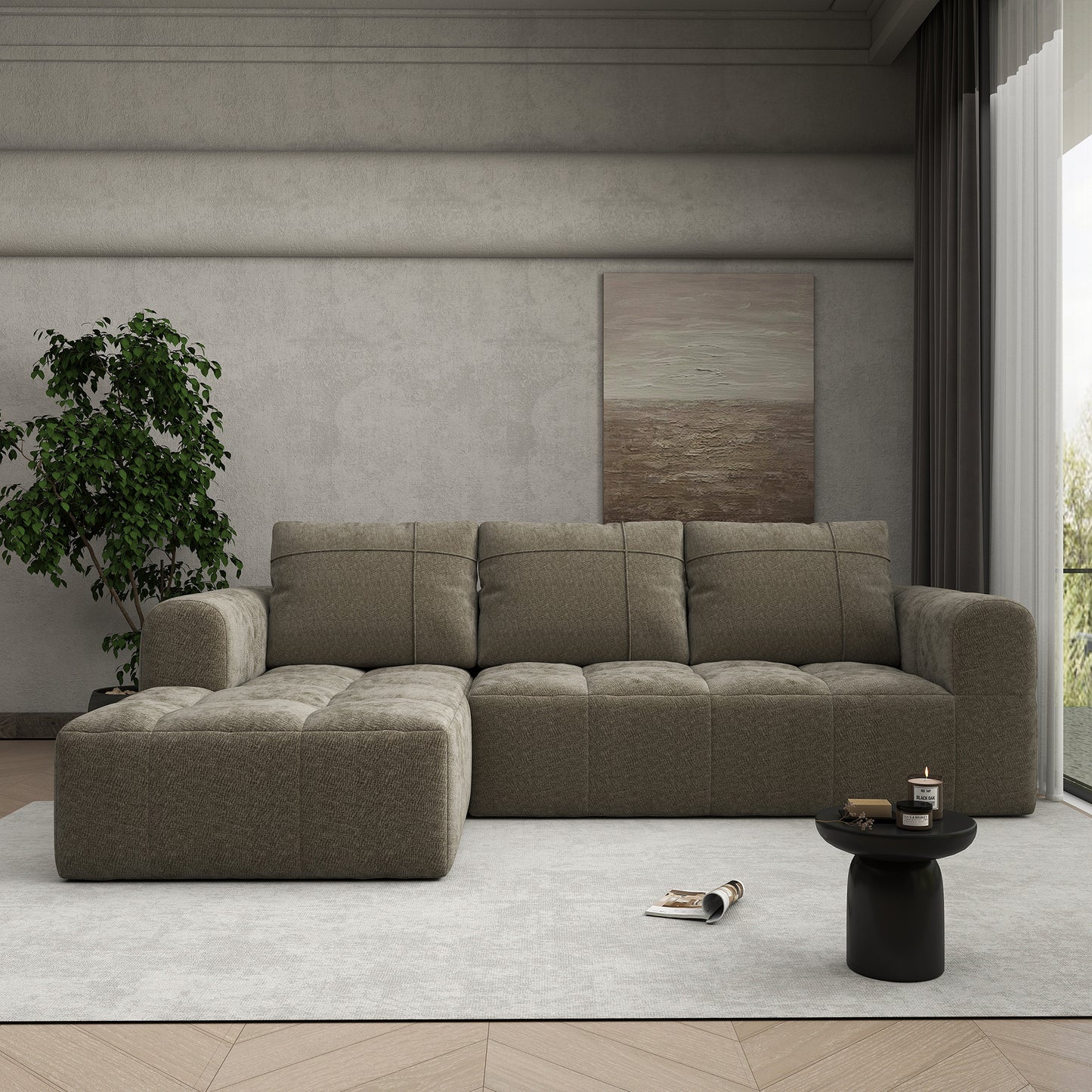 BedLuxury 109'' Modular Sectional Sofa,Sleeper Bed,L shaped Boneless Cloud Couch with Deep Seats for Living Room,No Assembly Required