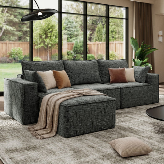 BedLuxury Oversized Sectional Sofa,Sleeper Bed,U Shaped,L Shaped Boneless Cloud Sofa with Movable Ottomans for Living Room,No Assembly Required