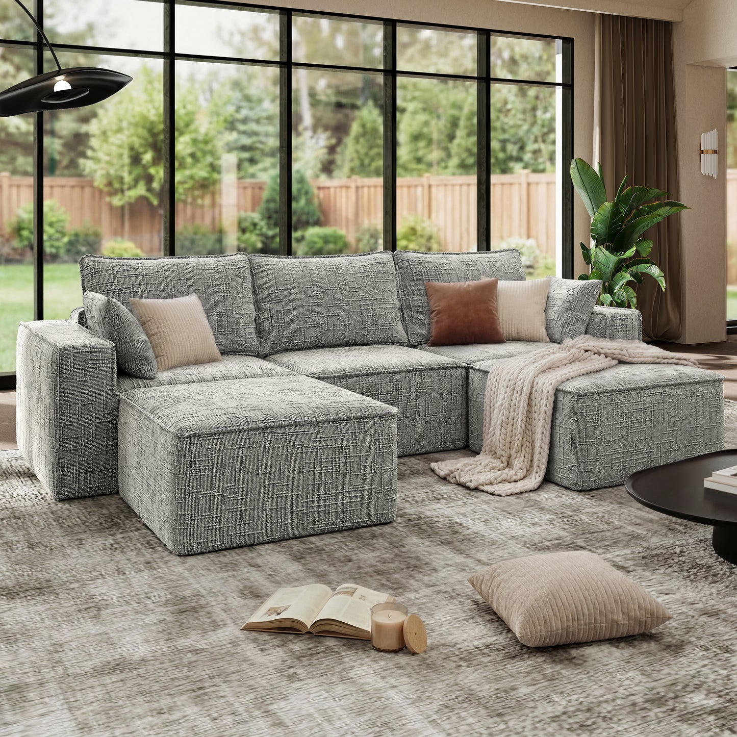 BedLuxury Oversized Sectional Sofa,Sleeper Bed,U Shaped,L Shaped Boneless Cloud Sofa with Movable Ottomans for Living Room,No Assembly Required