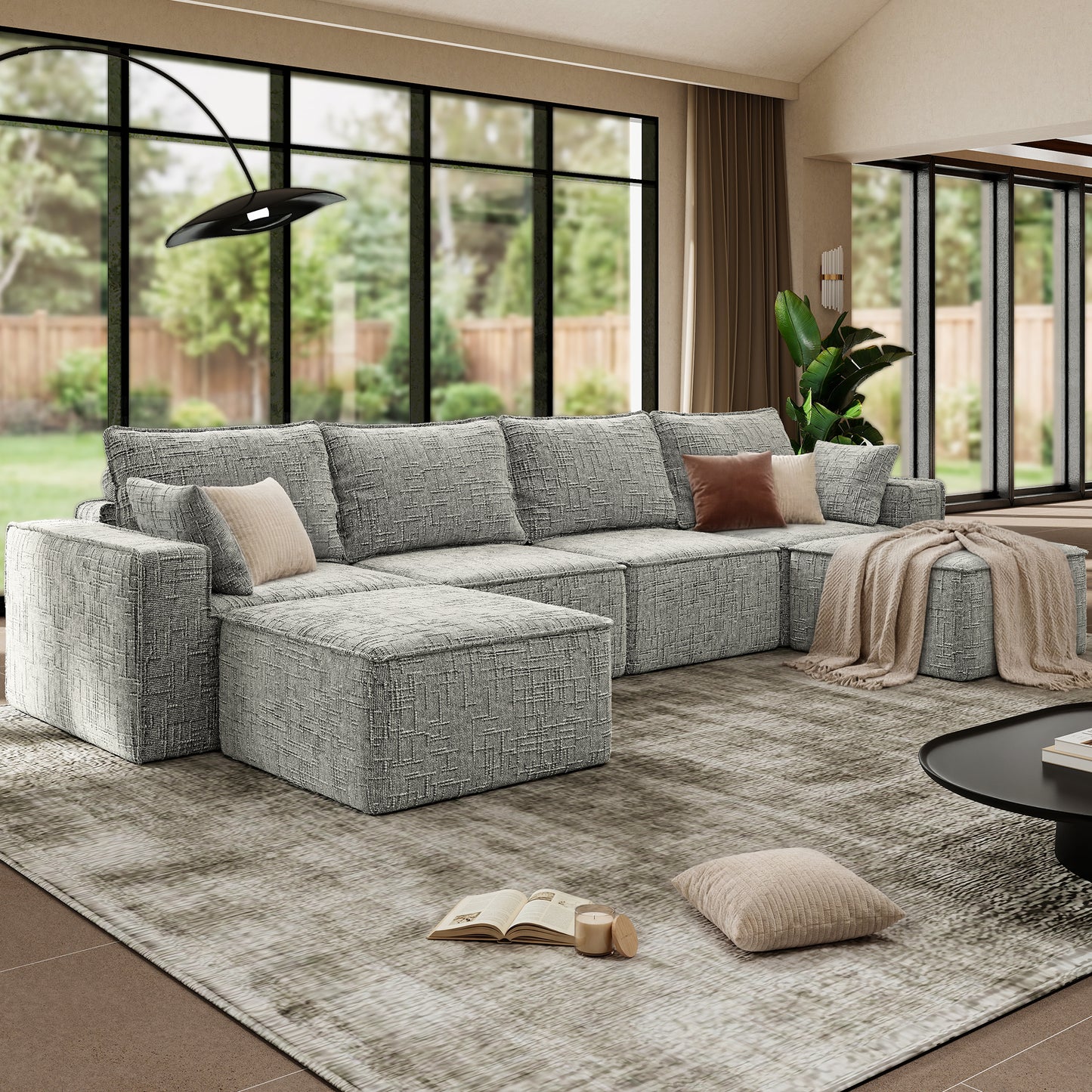 BedLuxury Oversized Sectional Sofa,Sleeper Bed,U Shaped,L Shaped Boneless Cloud Sofa with Movable Ottomans for Living Room,No Assembly Required