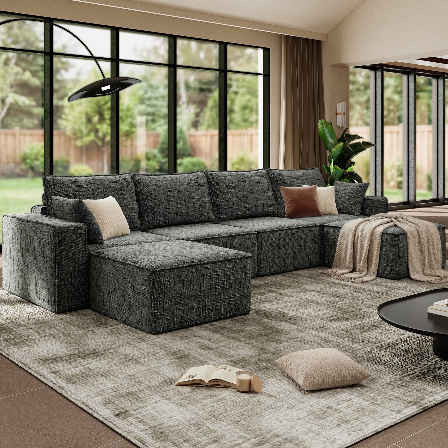 BedLuxury Oversized Sectional Sofa,Sleeper Bed,U Shaped,L Shaped Boneless Cloud Sofa with Movable Ottomans for Living Room,No Assembly Required