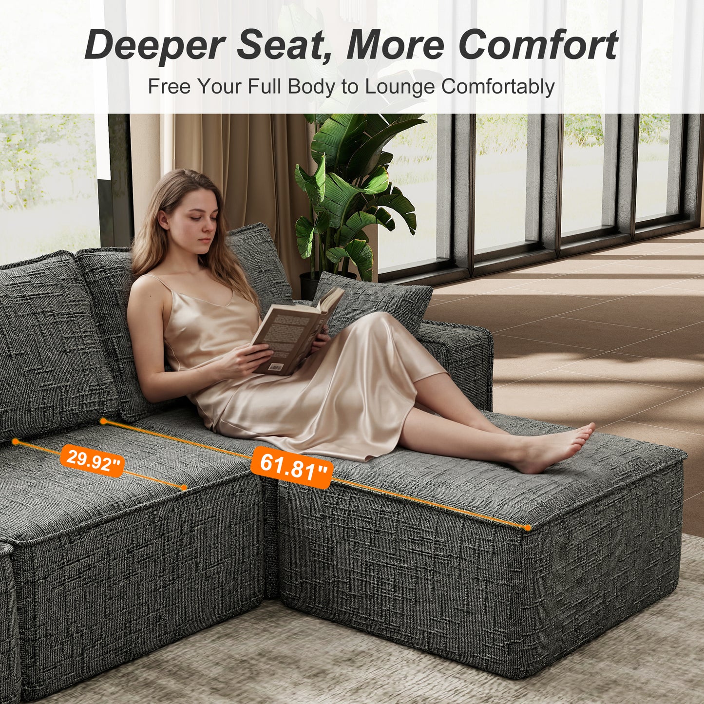 BedLuxury Oversized Sectional Sofa,Sleeper Bed,U Shaped,L Shaped Boneless Cloud Sofa with Movable Ottomans for Living Room,No Assembly Required