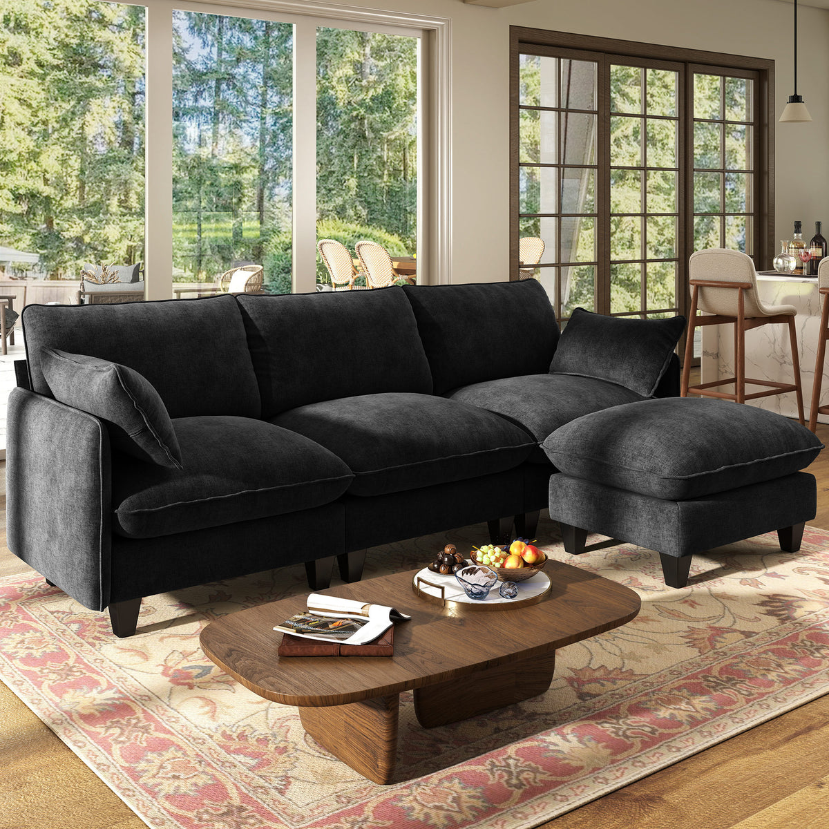 BedLuxury Modular Sectional Sofa with Movable Ottoman,Deep Seat Cloud Couch with High Back for the Living Room