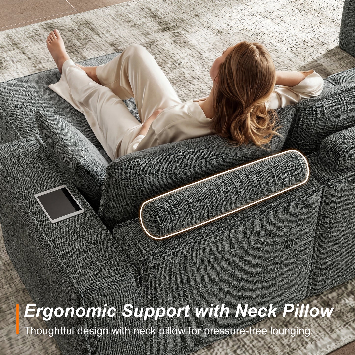BedLuxury Oversized Sectional Sofa,Sleeper Bed,U Shaped,L Shaped Boneless Cloud Sofa with Movable Ottomans for Living Room,No Assembly Required