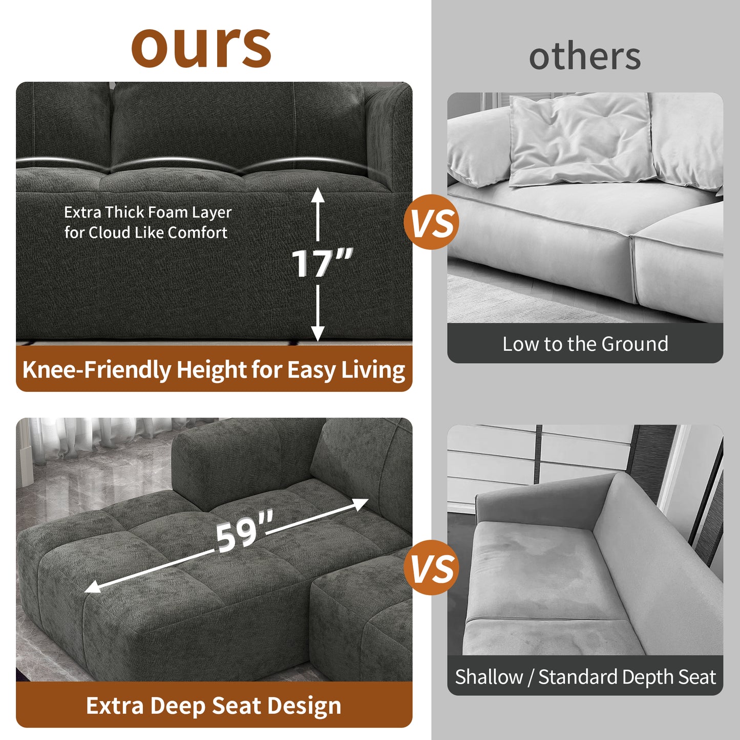 BedLuxury 109'' Modular Sectional Sofa,Sleeper Bed,L shaped Boneless Cloud Couch with Deep Seats for Living Room,No Assembly Required