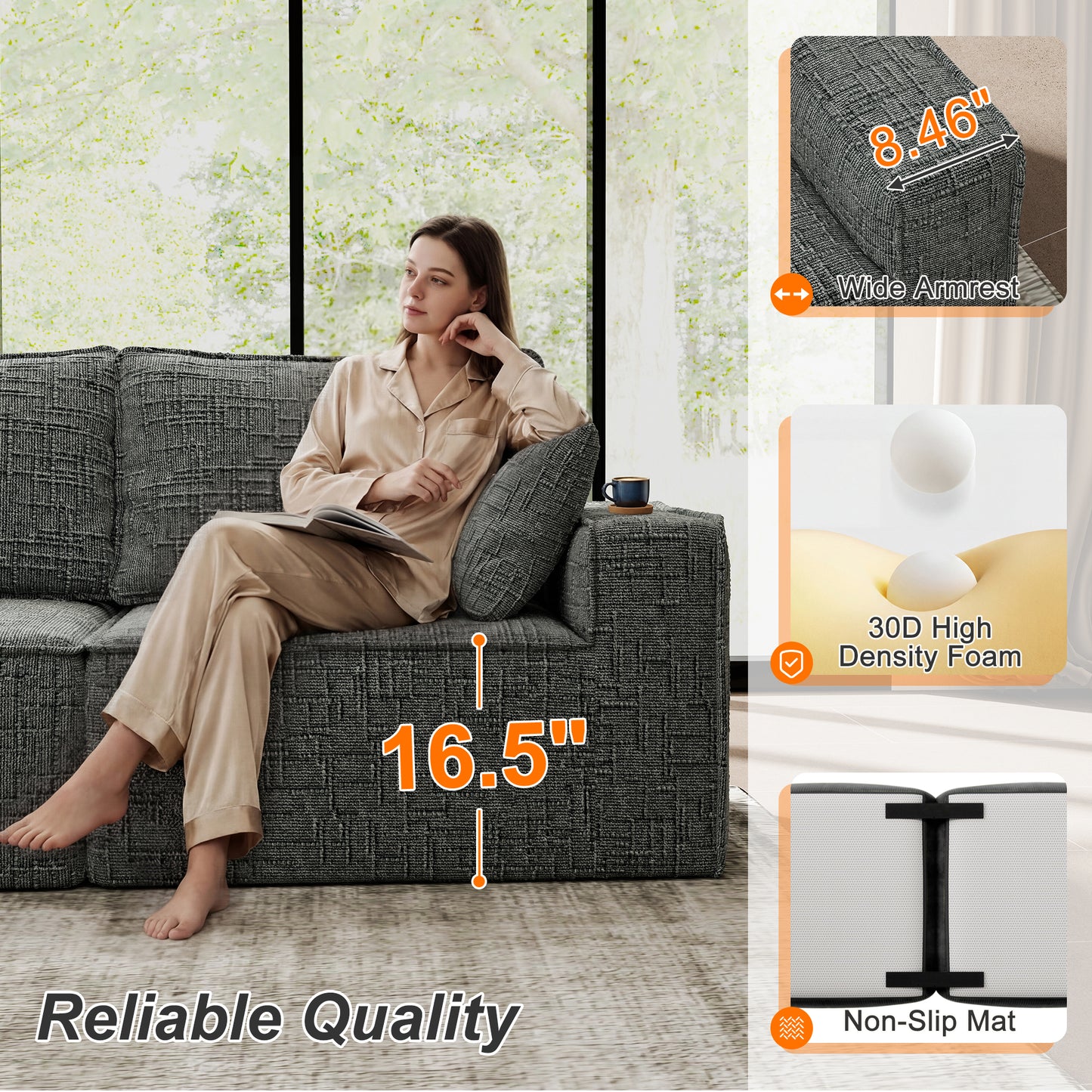 BedLuxury Oversized Sectional Sofa,Sleeper Bed,U Shaped,L Shaped Boneless Cloud Sofa with Movable Ottomans for Living Room,No Assembly Required