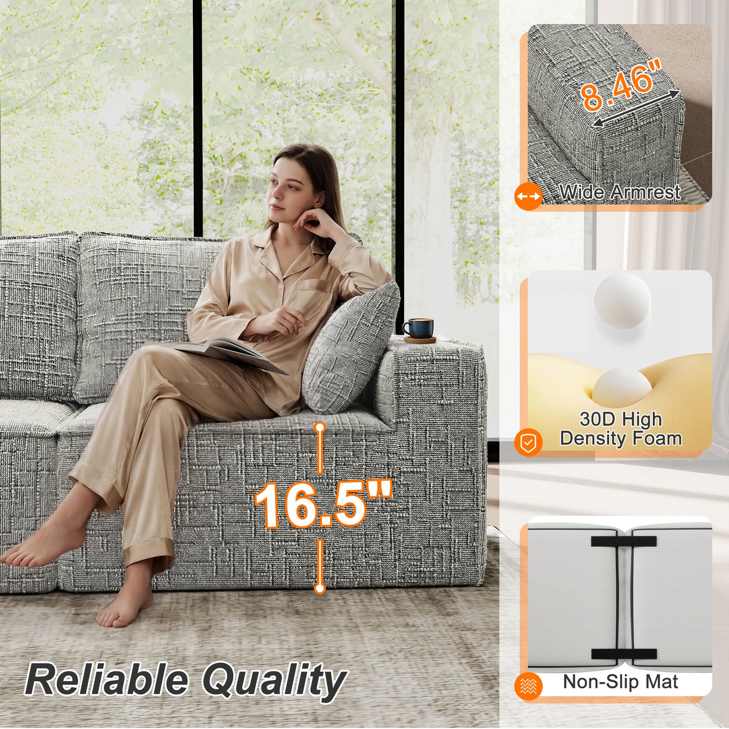 BedLuxury Oversized Sectional Sofa,Sleeper Bed,U Shaped,L Shaped Boneless Cloud Sofa with Movable Ottomans for Living Room,No Assembly Required
