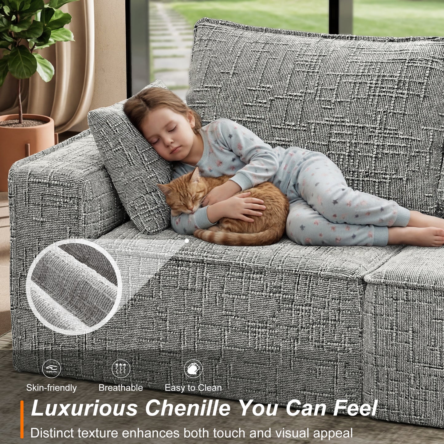 BedLuxury Oversized Sectional Sofa,Sleeper Bed,U Shaped,L Shaped Boneless Cloud Sofa with Movable Ottomans for Living Room,No Assembly Required
