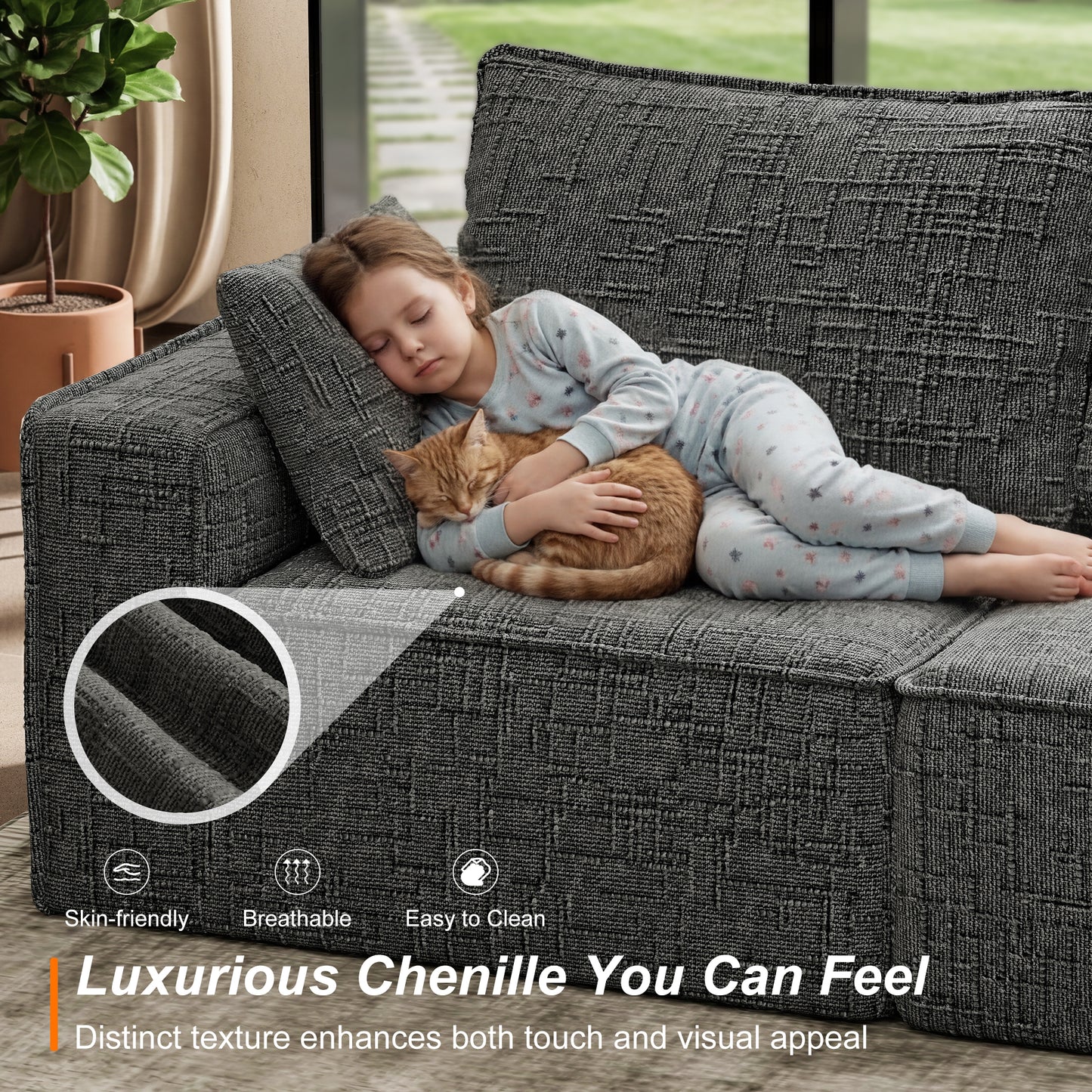 BedLuxury Oversized Sectional Sofa,Sleeper Bed,U Shaped,L Shaped Boneless Cloud Sofa with Movable Ottomans for Living Room,No Assembly Required