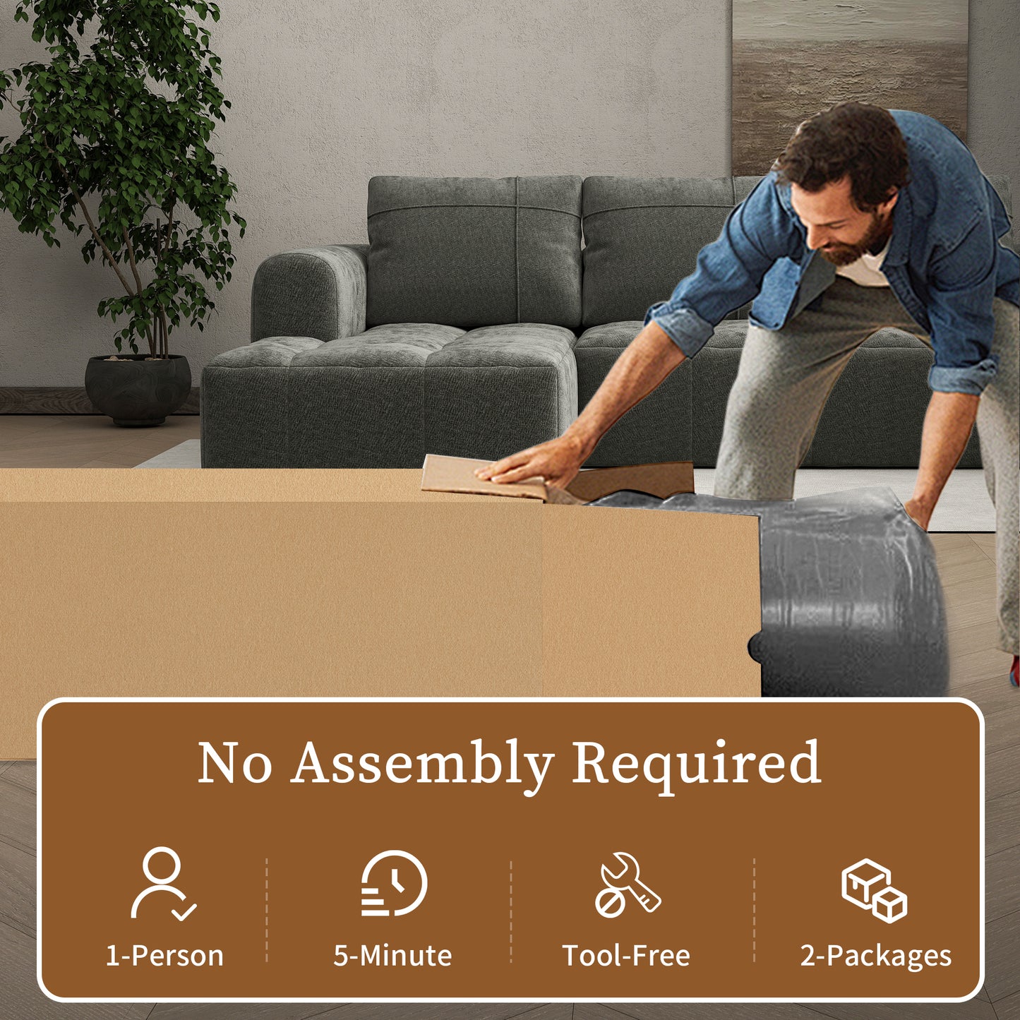 BedLuxury 109'' Modular Sectional Sofa,Sleeper Bed,L shaped Boneless Cloud Couch with Deep Seats for Living Room,No Assembly Required