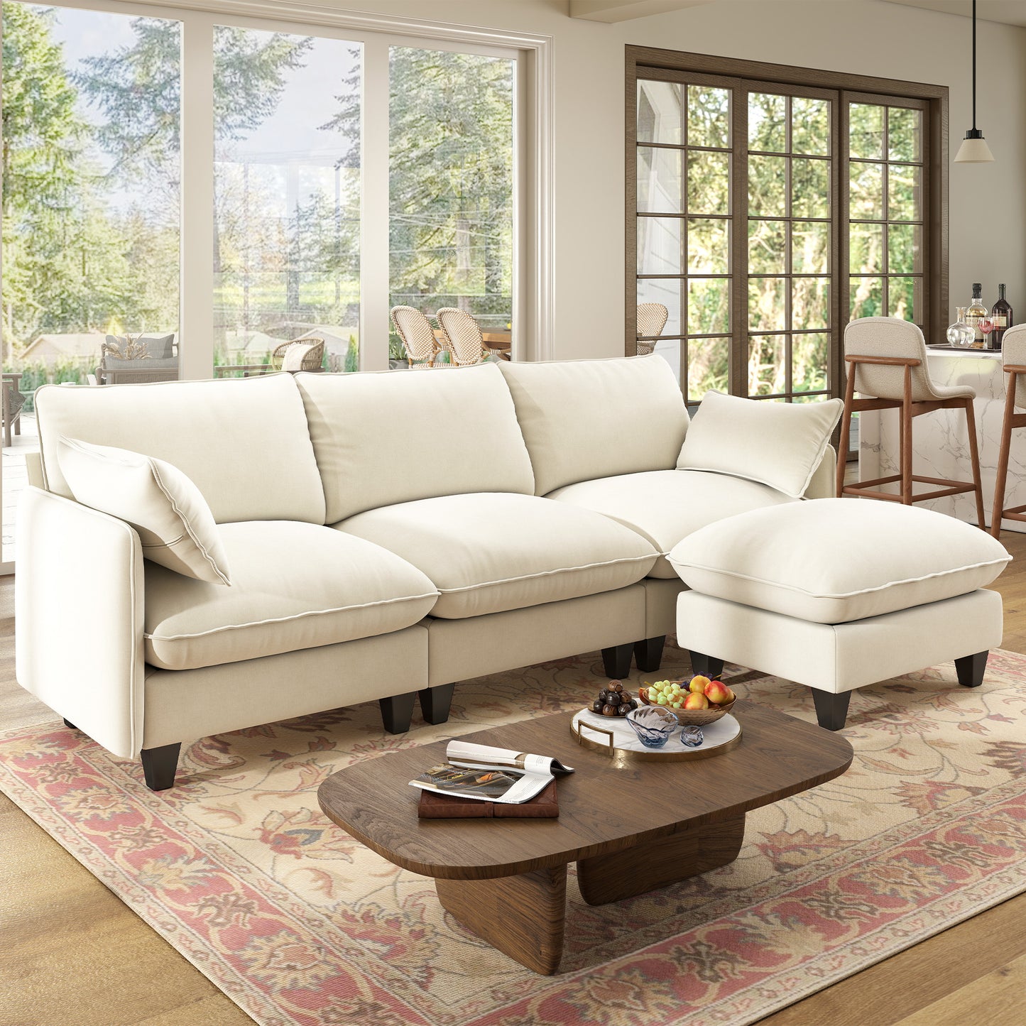 BedLuxury Modular Sectional Sofa with Movable Ottoman,Deep Seat Cloud Couch with High Back for the Living Room