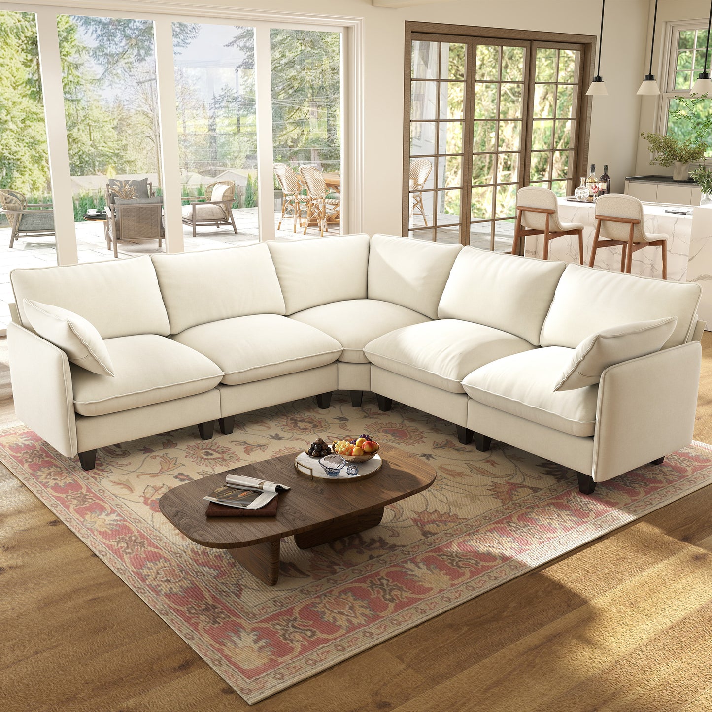 BedLuxury Modular Sectional Sofa with Movable Ottoman,Deep Seat Cloud Couch with High Back for the Living Room