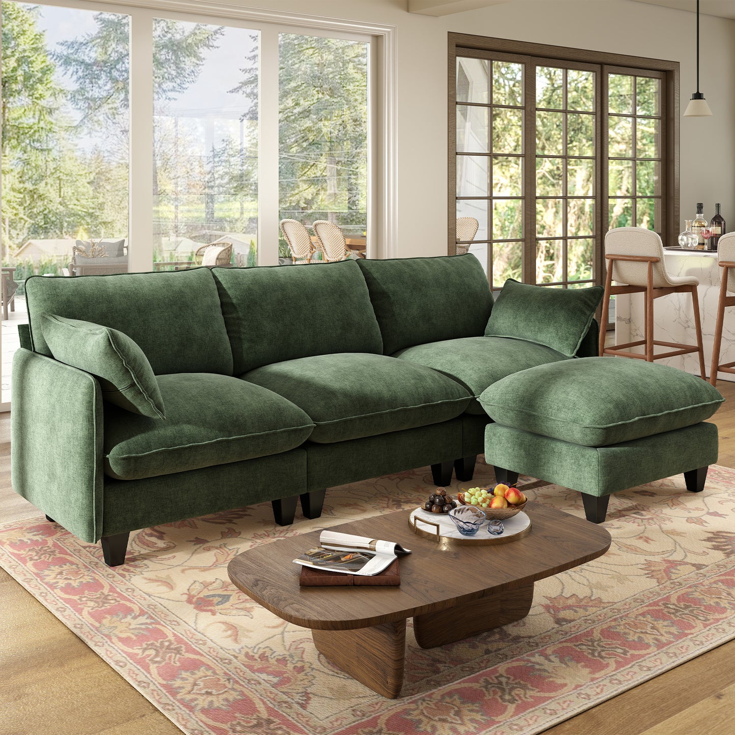 BedLuxury Modular Sectional Sofa with Movable Ottoman,Deep Seat Cloud Couch with High Back for the Living Room