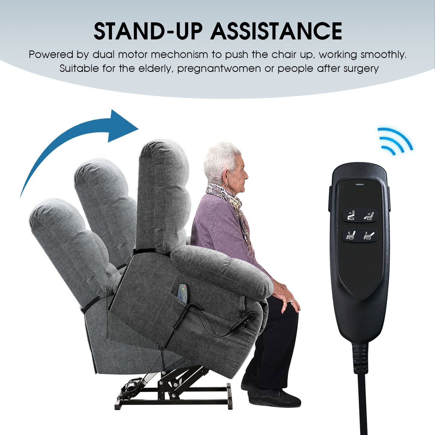 Lay Flat Recliner Power Lift Chair for Elderly with Massage and Heat,Dual Motor Big and Tall Recliner for Living Room with Side Pockets,Infinite Position