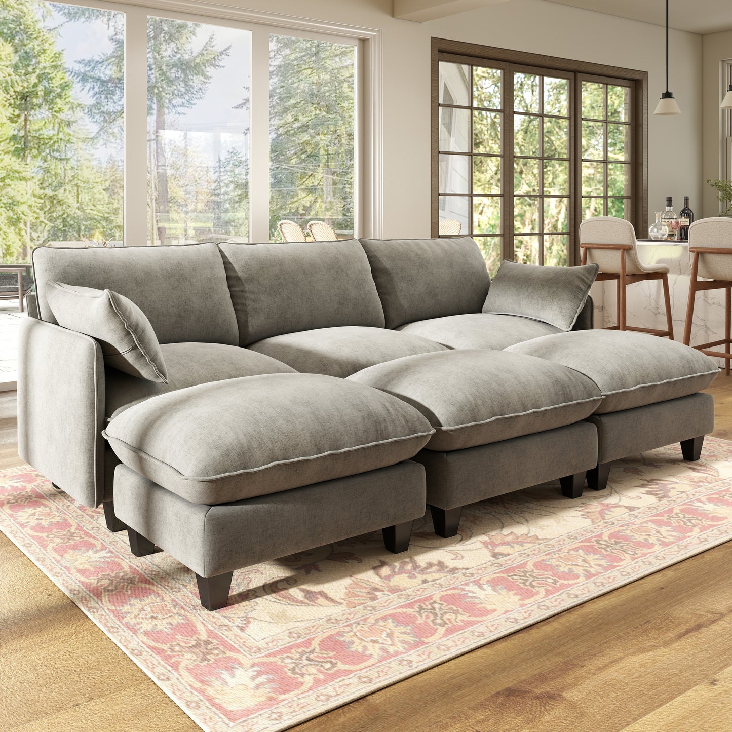 BedLuxury Modular Sectional Sofa with Movable Ottoman,Deep Seat Cloud Couch with High Back for the Living Room