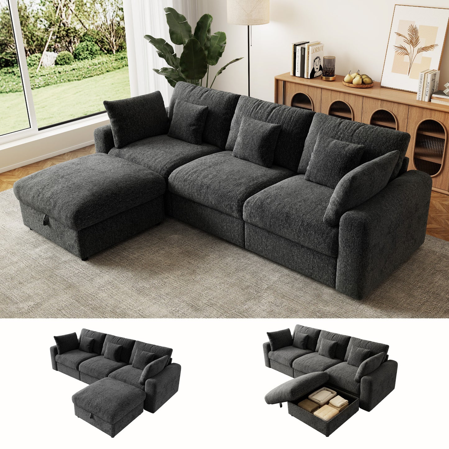 BedLuxury Large Modular Sectional Cloud Sofa with Removable Storage Ottoman, Extra Deep Seat Couch, Living Room Furniture