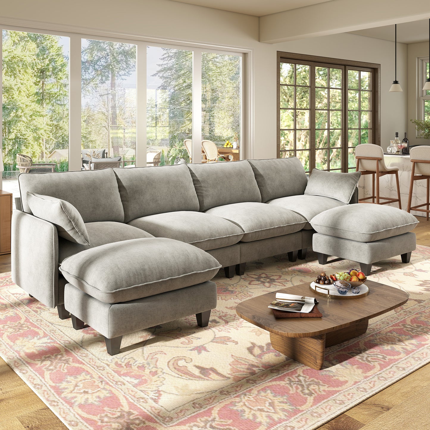 BedLuxury Modular Sectional Sofa with Movable Ottoman,Deep Seat Cloud Couch with High Back for the Living Room