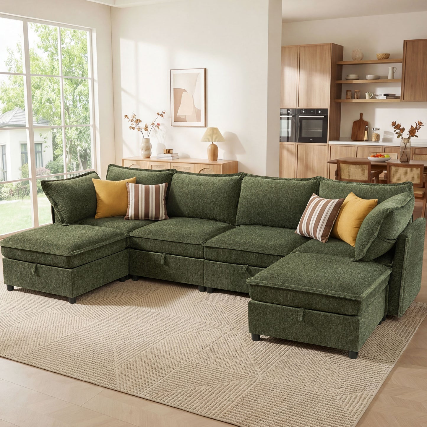 BedLuxury Modular Sectional Sofa with Storage, Modern Sofa Couch with Movable Ottoman for Living room, Office
