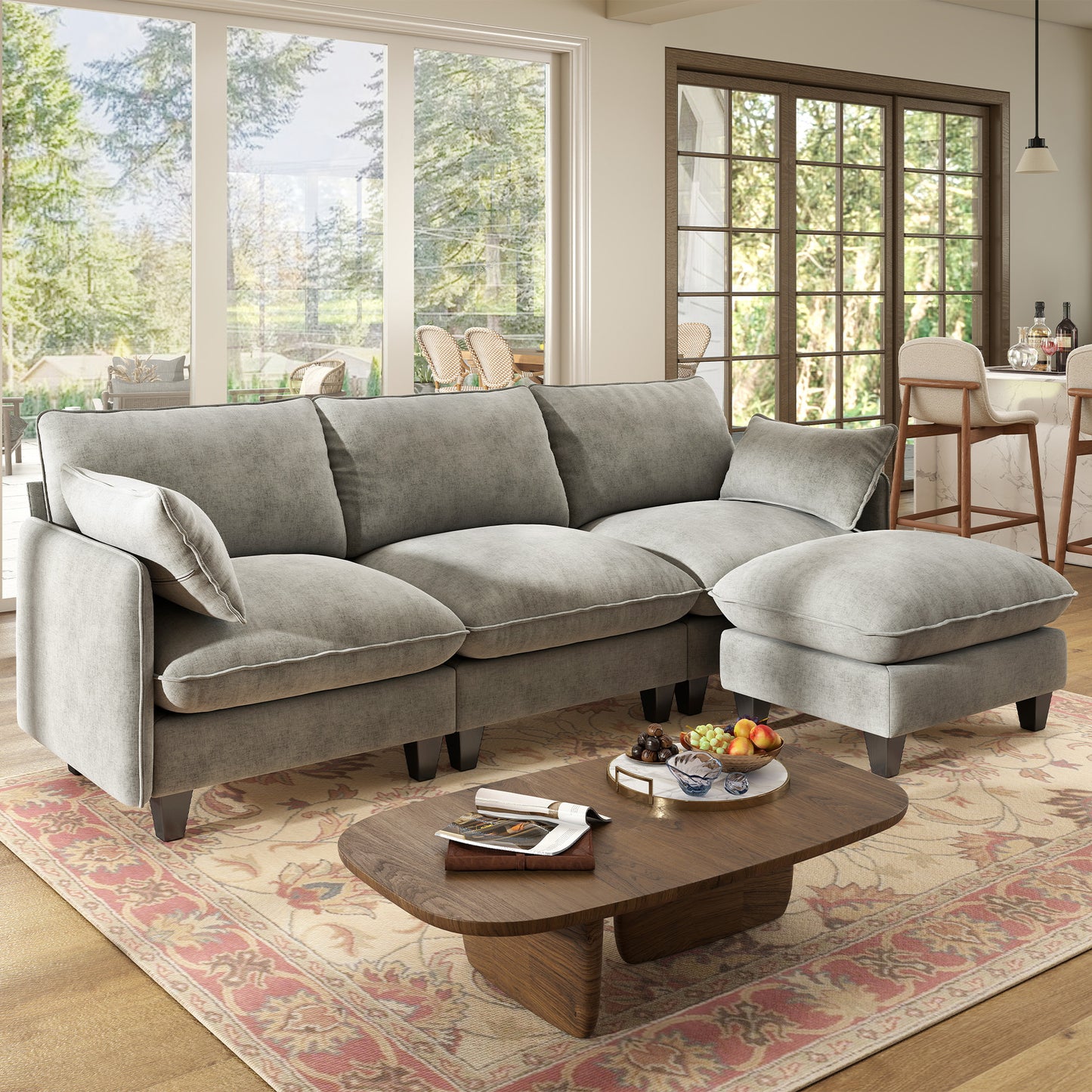 BedLuxury Modular Sectional Sofa with Movable Ottoman,Deep Seat Cloud Couch with High Back for the Living Room