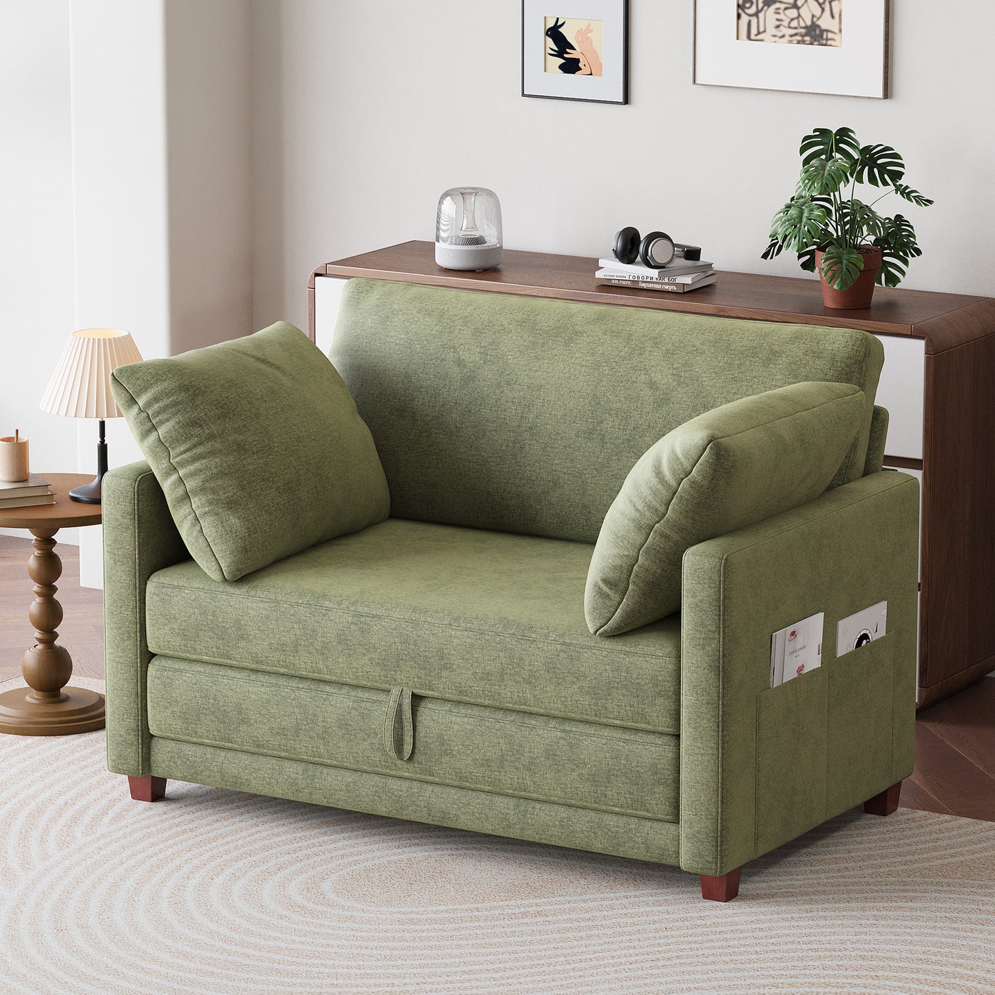 BedLuxury 51" Foldable Loveseat with Storage Pocket, Futon Sofa Bed，Mordern Sleeper Couch for Small Space