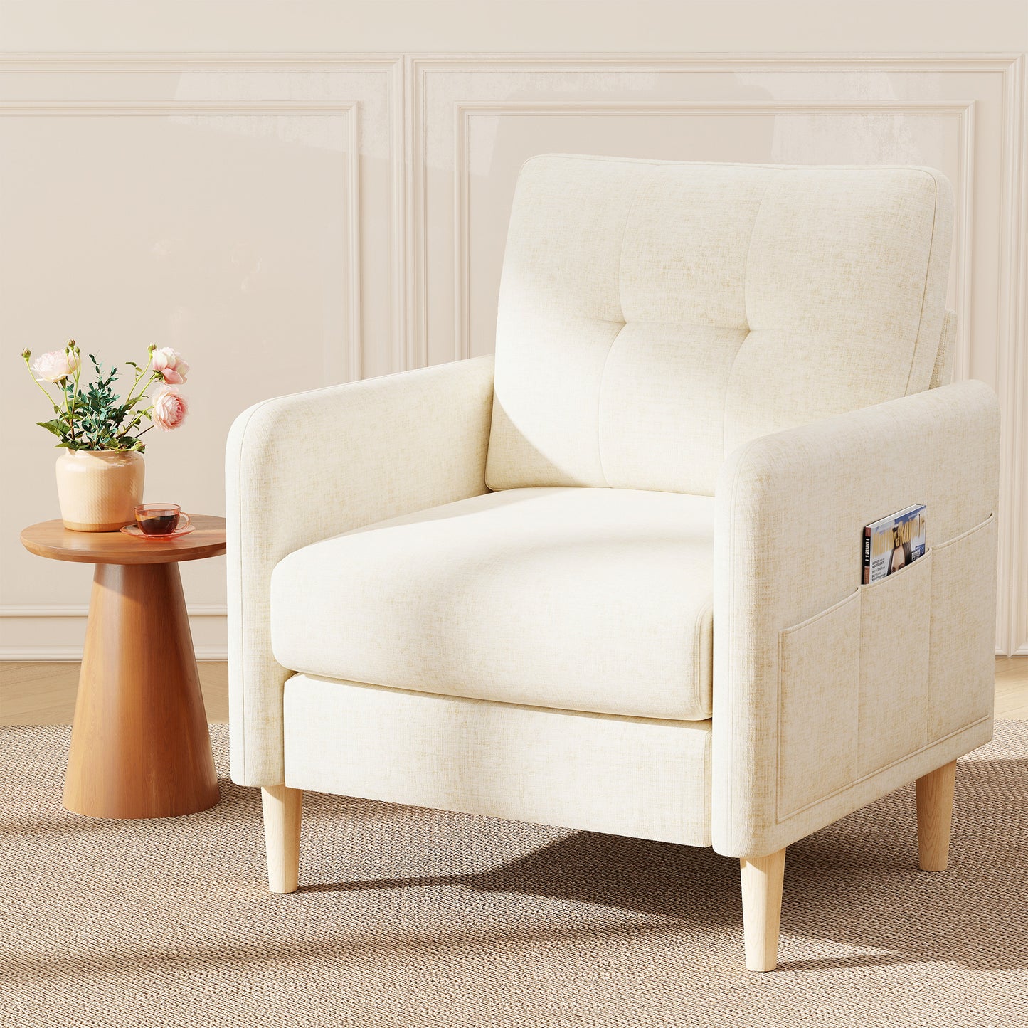 BedLuxury 31’’ High Back Accent Chair with Thick Cushion,Chenille sofa with Supportive Armrests for Living Room and Small Spaces