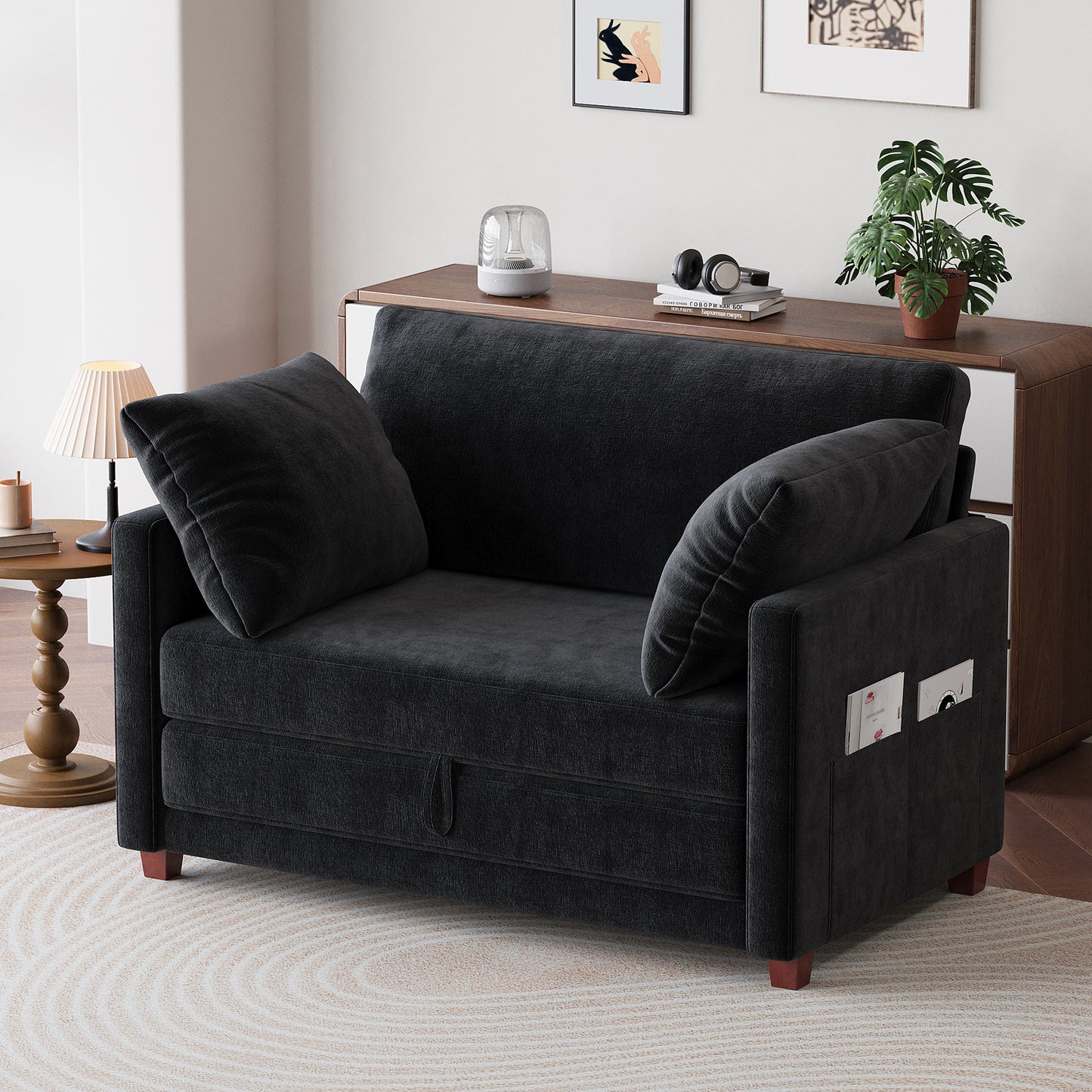 BedLuxury 51" Foldable Loveseat with Storage Pocket, Futon Sofa Bed，Mordern Sleeper Couch for Small Space