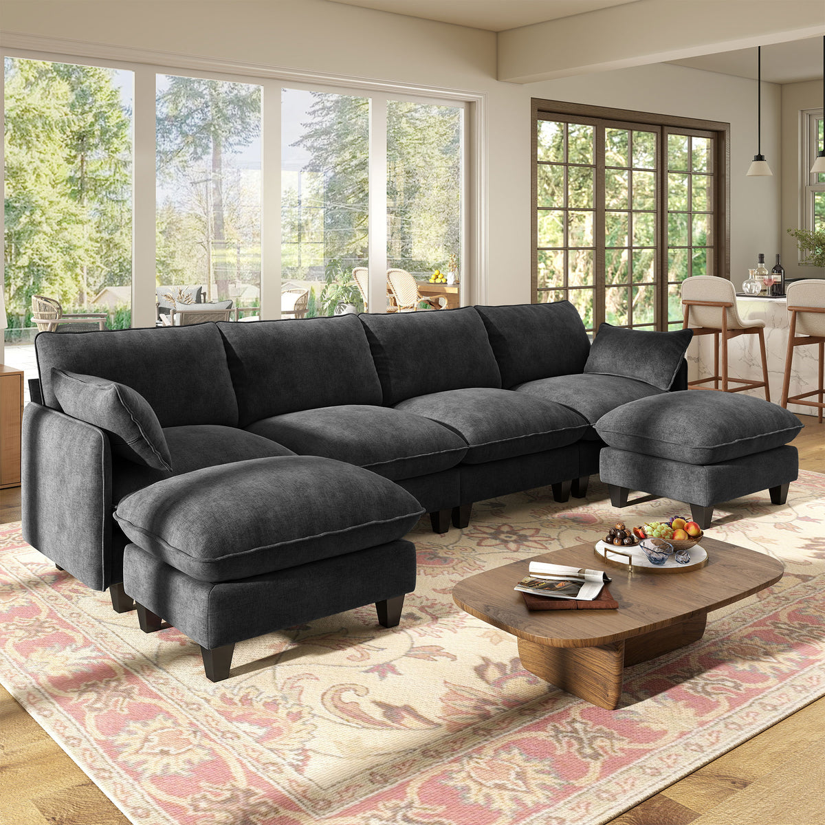 BedLuxury Modular Sectional Sofa with Movable Ottoman,Deep Seat Cloud Couch with High Back for the Living Room