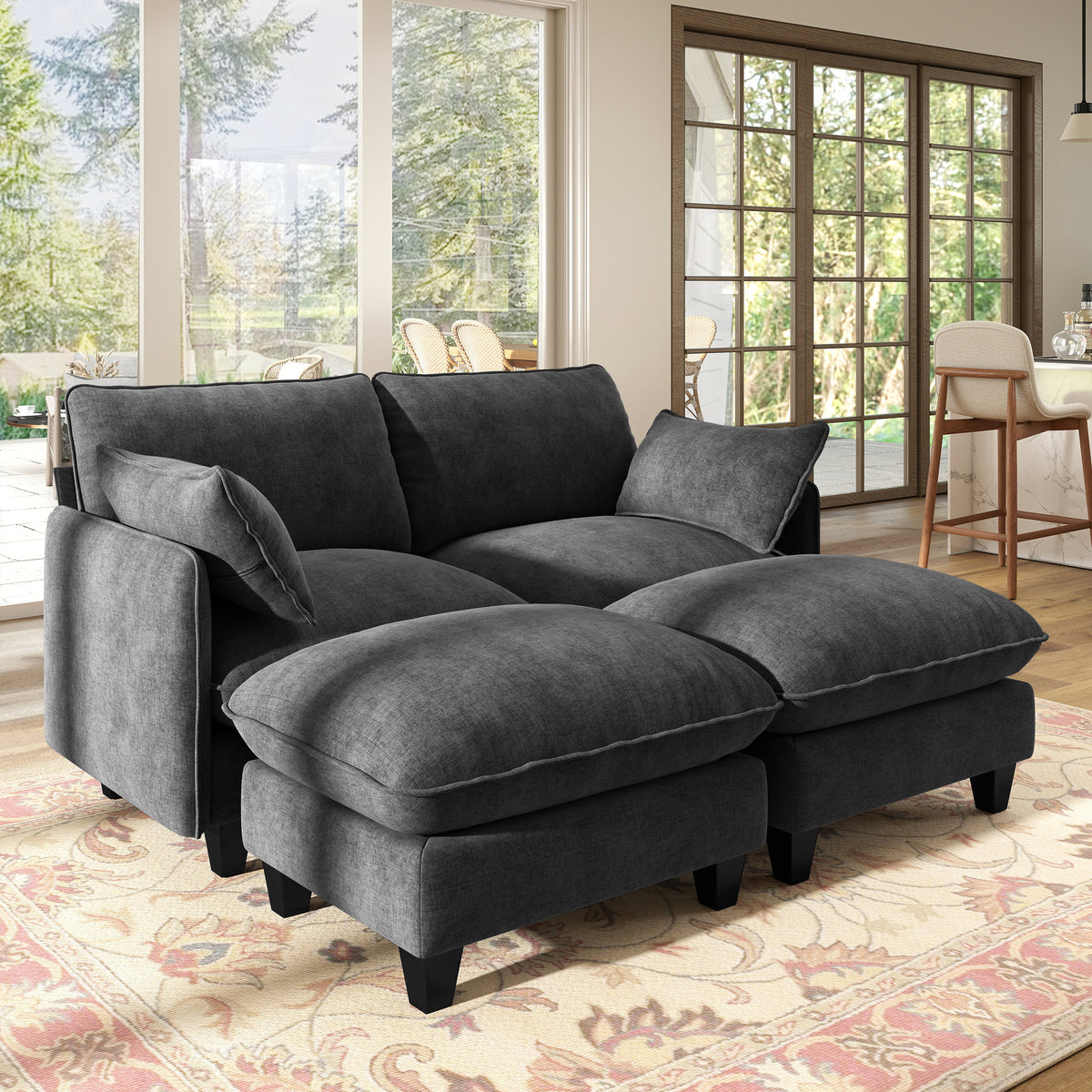 BedLuxury Modular Sectional Sofa with Movable Ottoman,Deep Seat Cloud Couch with High Back for the Living Room
