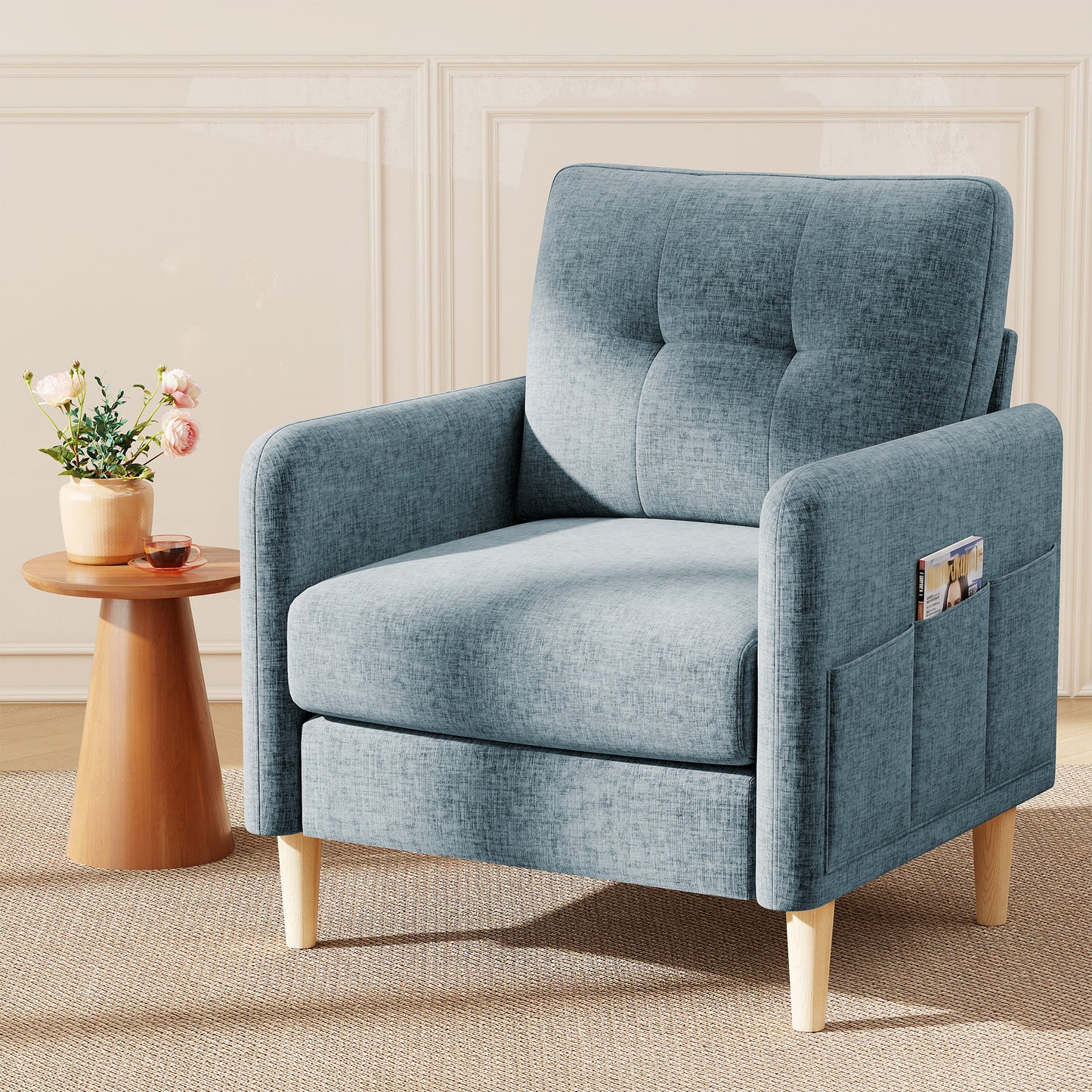 BedLuxury 31’’ High Back Accent Chair with Thick Cushion,Chenille sofa with Supportive Armrests for Living Room and Small Spaces