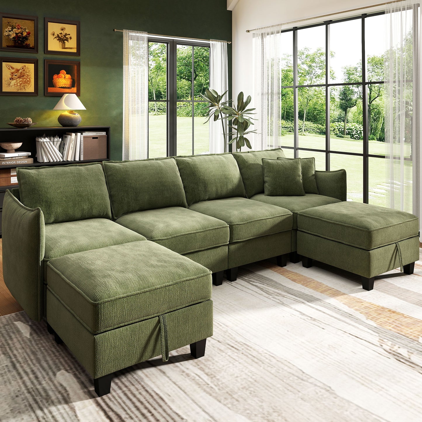 BedLuxury 84” Modular Sectional Sofa with Moveable Storage Ottoman, Cloud Couch Seats 4, Modern Living Room Furniture, Chenille Black