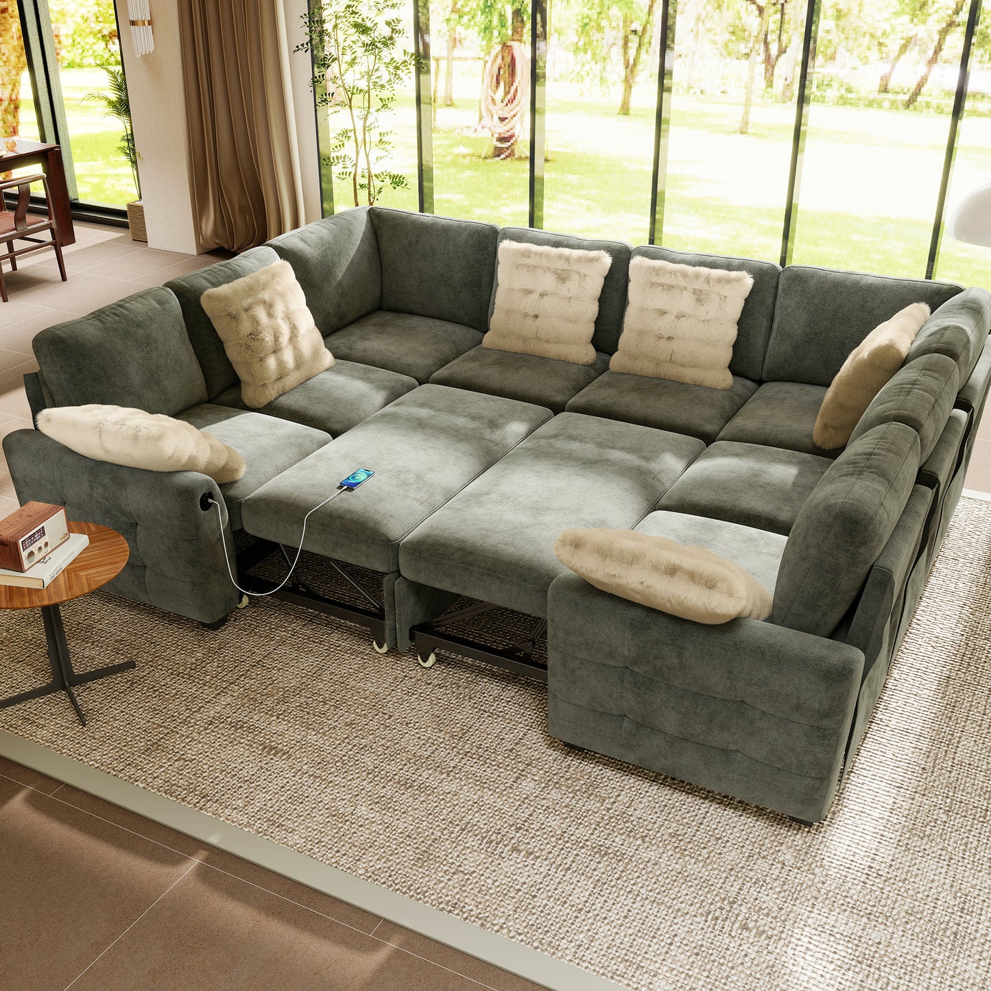 Sectional Sleeper Sofa with Pull Out Bed for Living Room