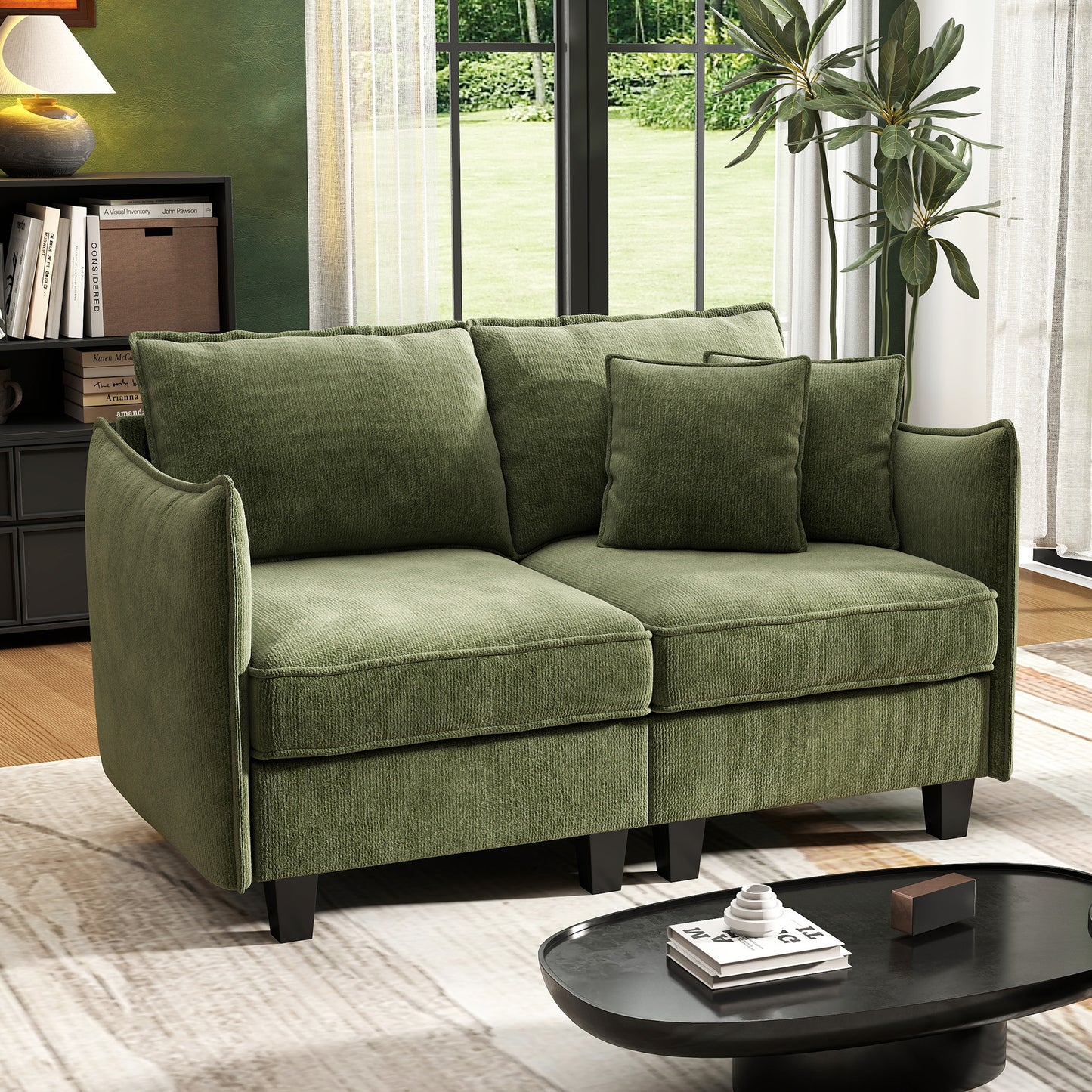 BedLuxury 84” Modular Sectional Sofa with Moveable Storage Ottoman, Cloud Couch Seats 4, Modern Living Room Furniture, Chenille Black