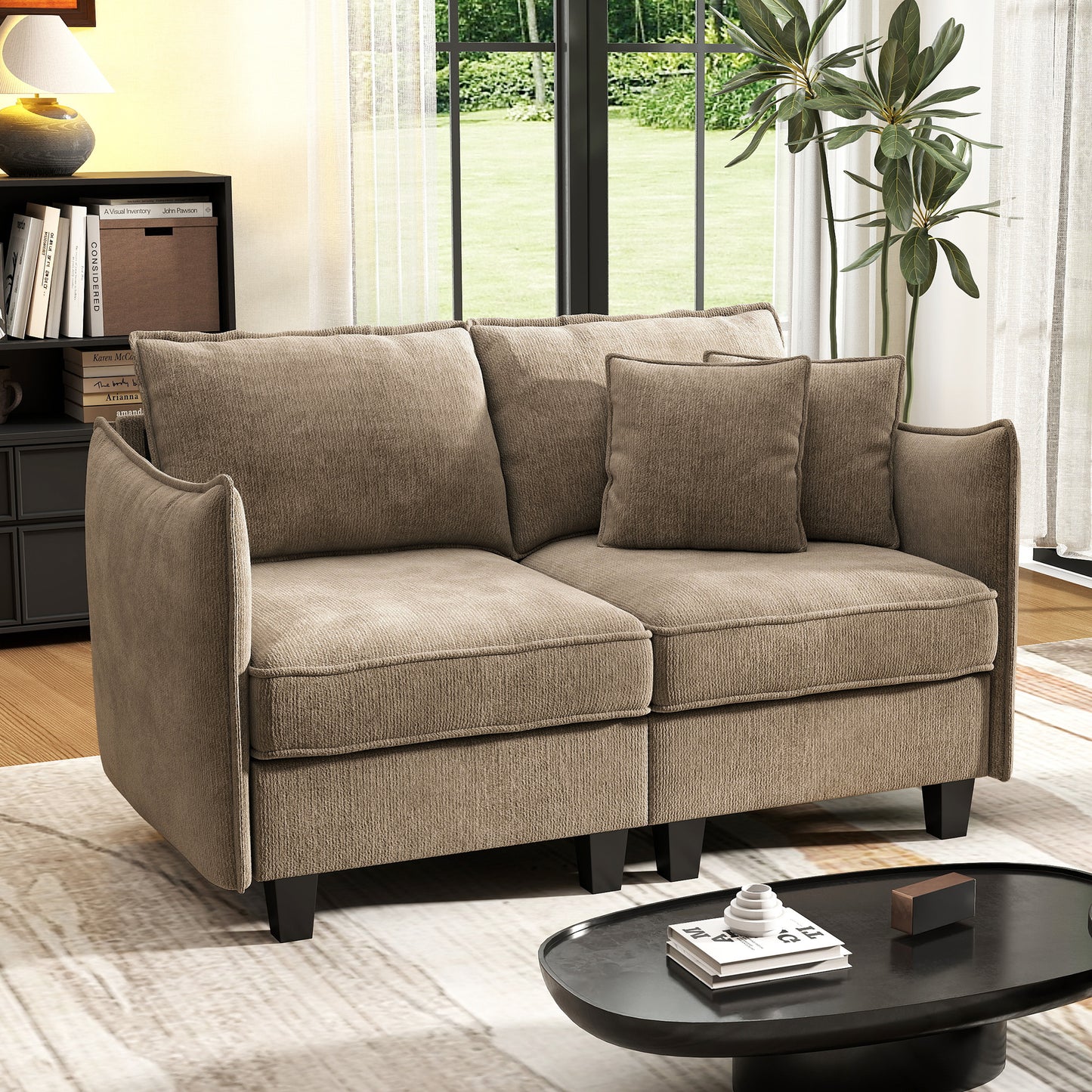 BedLuxury 84” Modular Sectional Sofa with Moveable Storage Ottoman, Cloud Couch Seats 4, Modern Living Room Furniture, Chenille Black