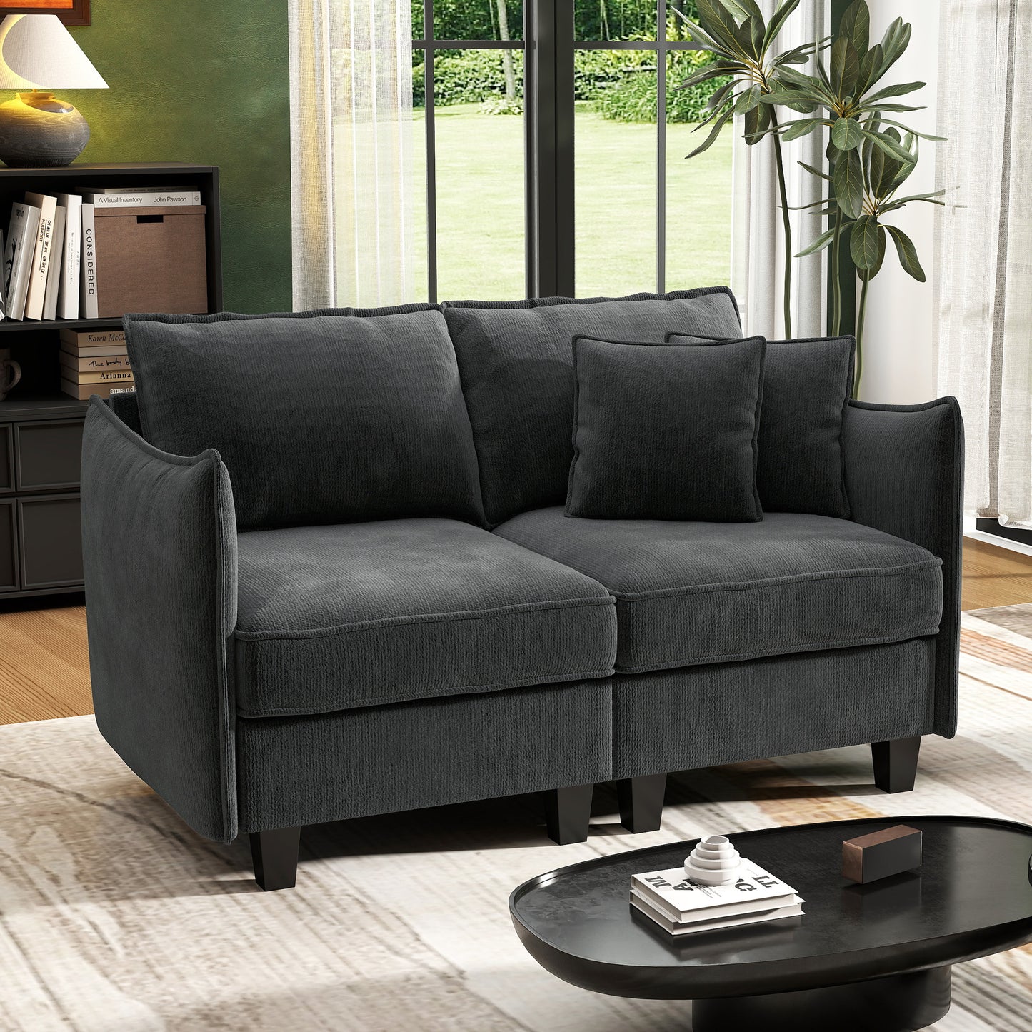 BedLuxury 84” Modular Sectional Sofa with Moveable Storage Ottoman, Cloud Couch Seats 4, Modern Living Room Furniture, Chenille Black