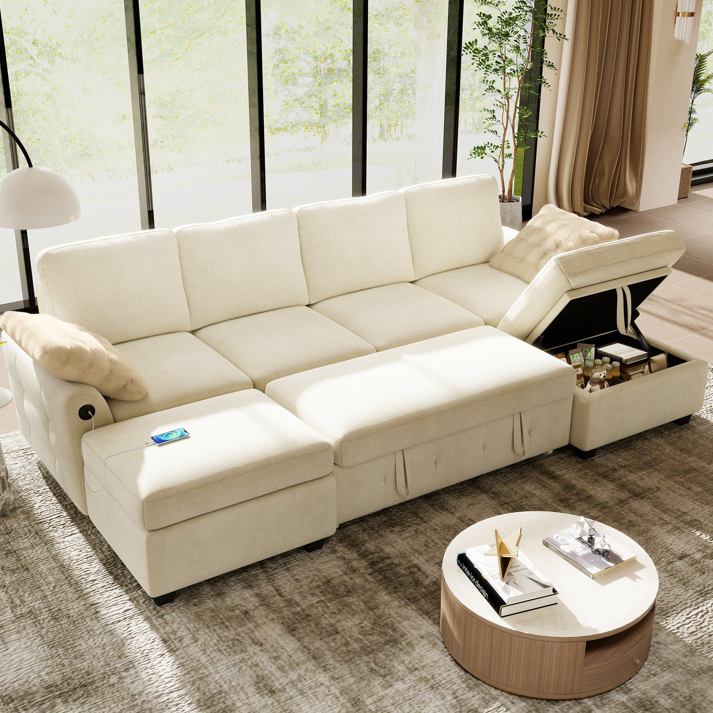 Sectional Sleeper Sofa with Pull Out Bed for Living Room