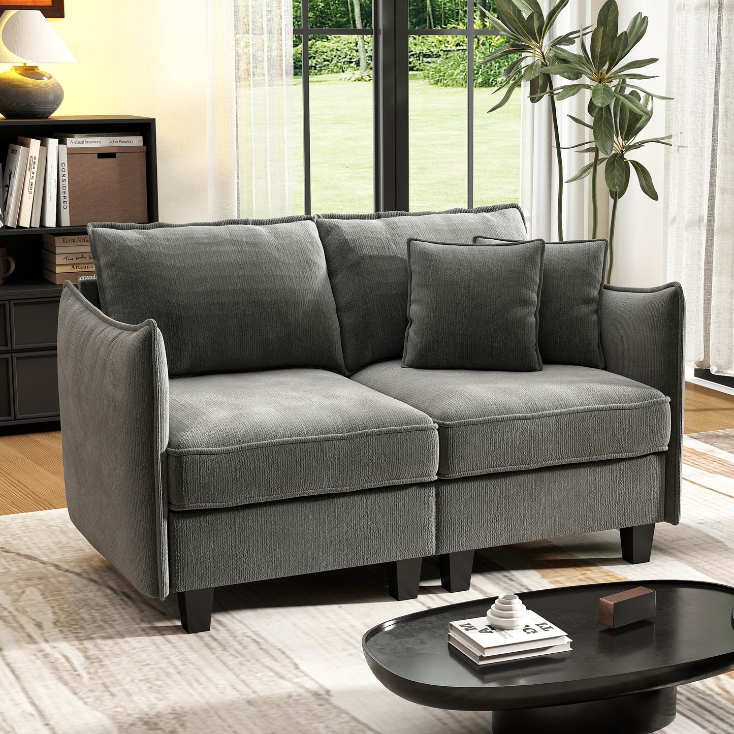 BedLuxury 84” Modular Sectional Sofa with Moveable Storage Ottoman, Cloud Couch Seats 4, Modern Living Room Furniture, Chenille Black