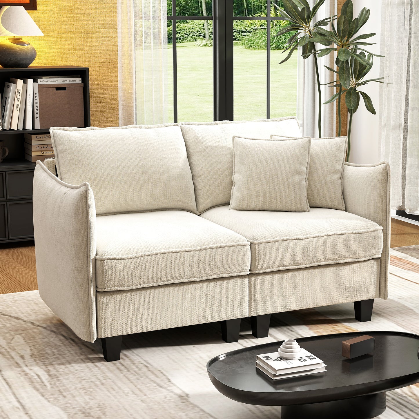 BedLuxury 84” Modular Sectional Sofa with Moveable Storage Ottoman, Cloud Couch Seats 4, Modern Living Room Furniture, Chenille Black