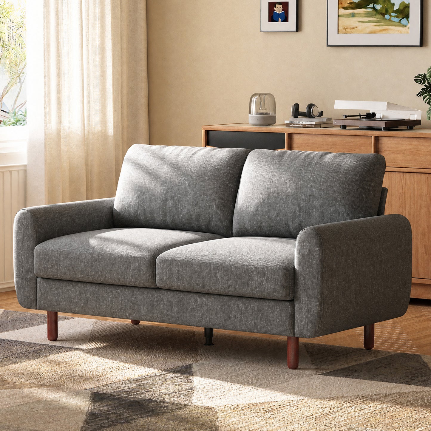 68” Studio Loveseat Couch with Wide Armrests, Modern Small Sofa with Wood Legs for Small Space and Living Room