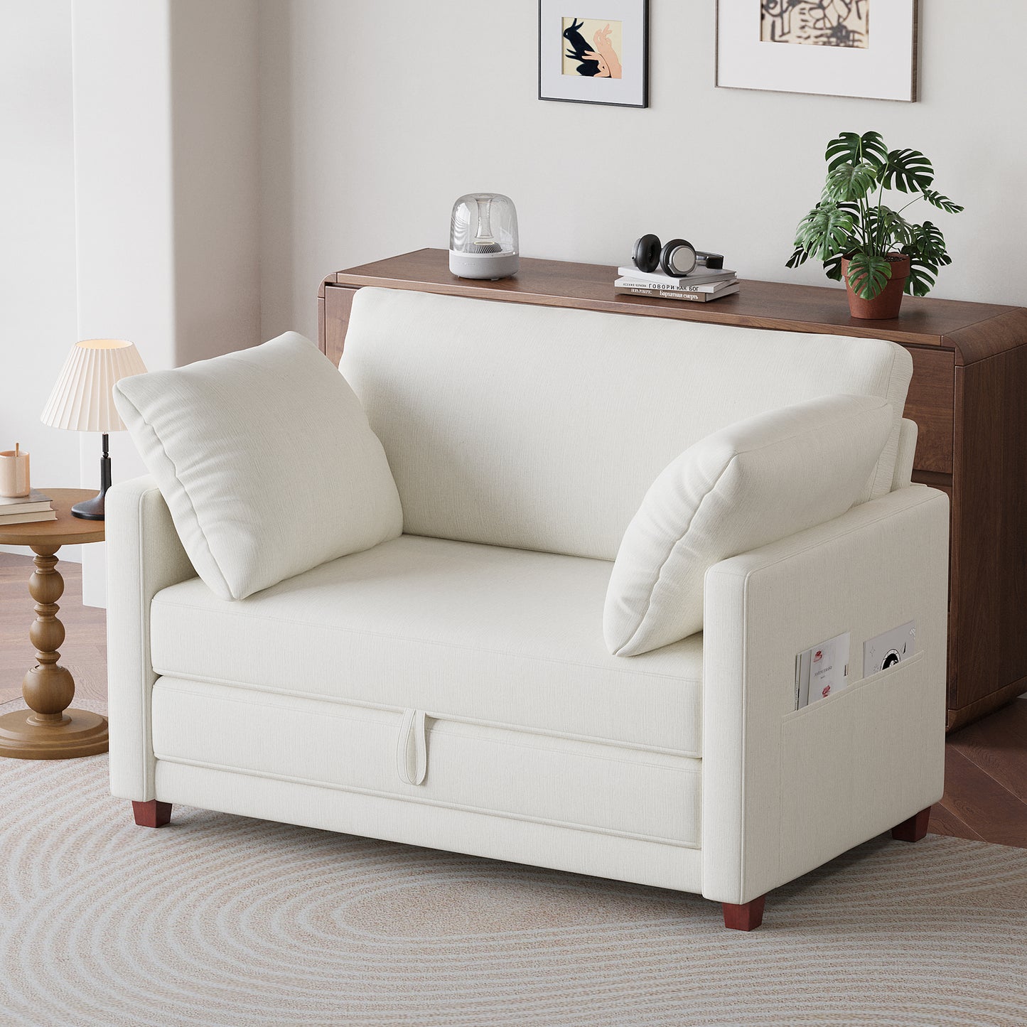 BedLuxury 51" Foldable Loveseat with Storage Pocket, Futon Sofa Bed，Mordern Sleeper Couch for Small Space