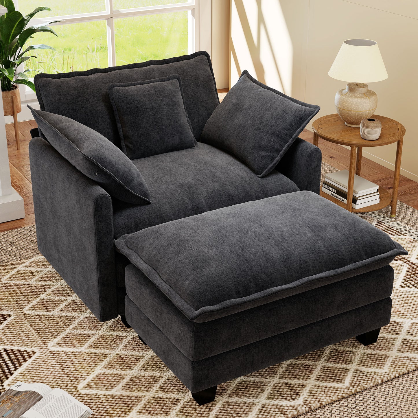 BedLuxury 41.8” Oversized Accent Chair, Chenille Cloud Armchair for Living Room