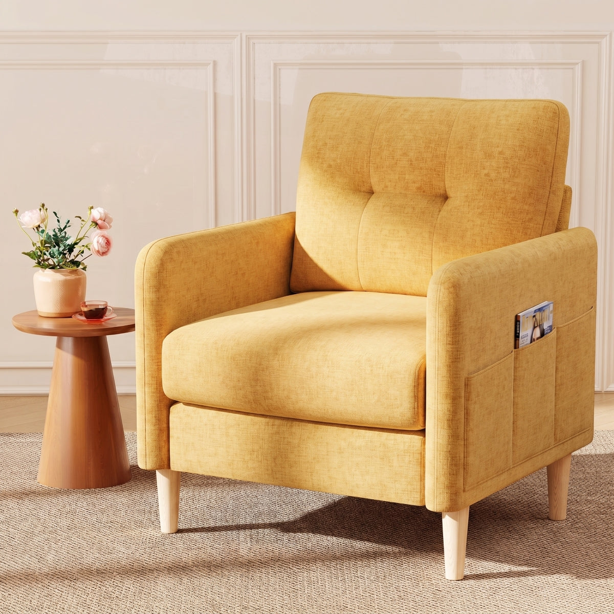BedLuxury 31’’ High Back Accent Chair with Thick Cushion,Chenille sofa with Supportive Armrests for Living Room and Small Spaces