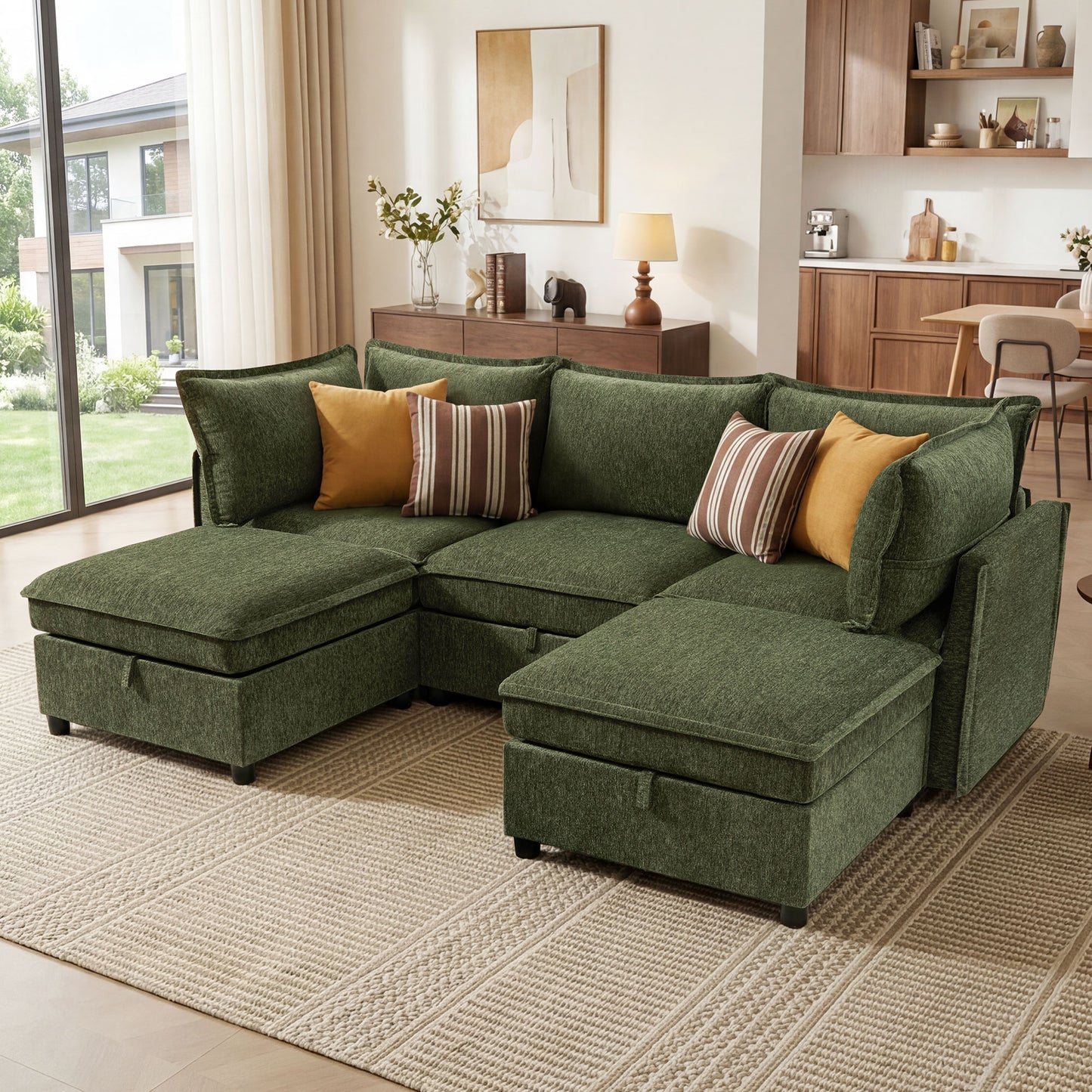BedLuxury Modular Sectional Sofa with Storage, Modern Sofa Couch with Movable Ottoman for Living room, Office