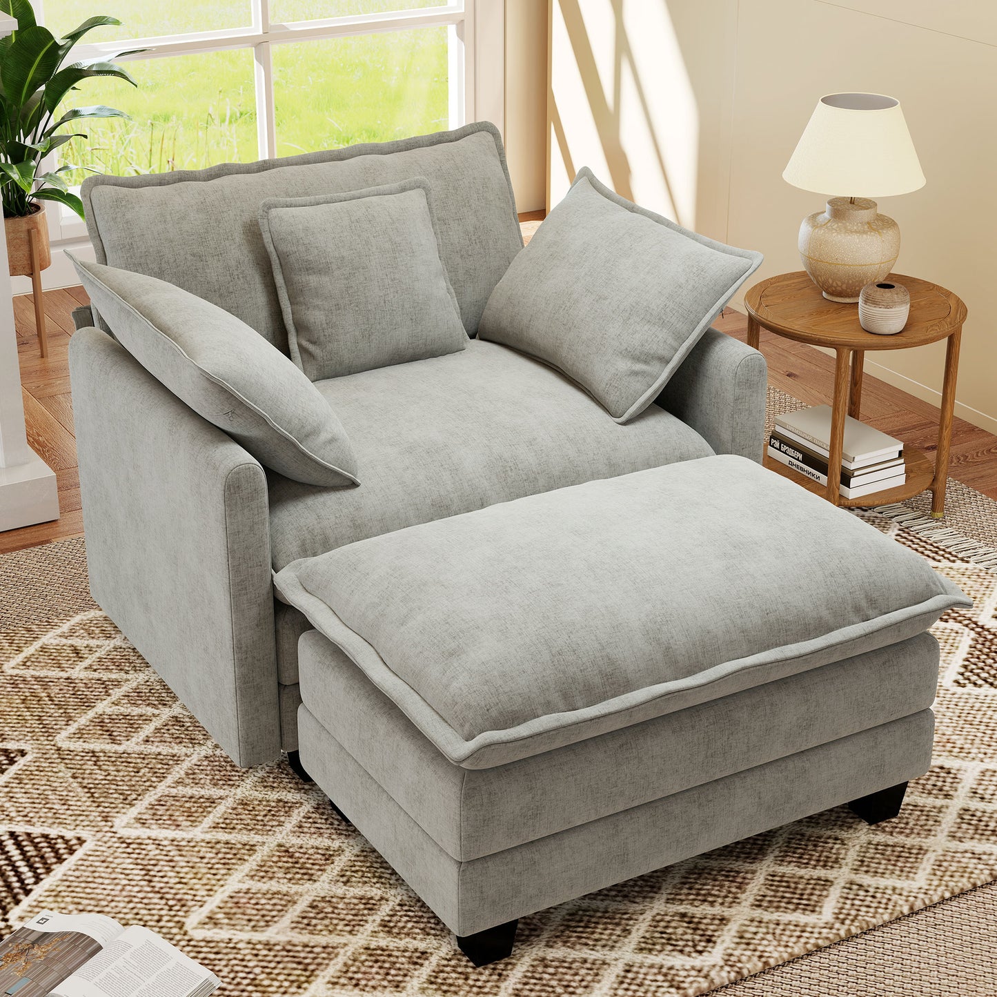 BedLuxury 41.8” Oversized Accent Chair, Chenille Cloud Armchair for Living Room